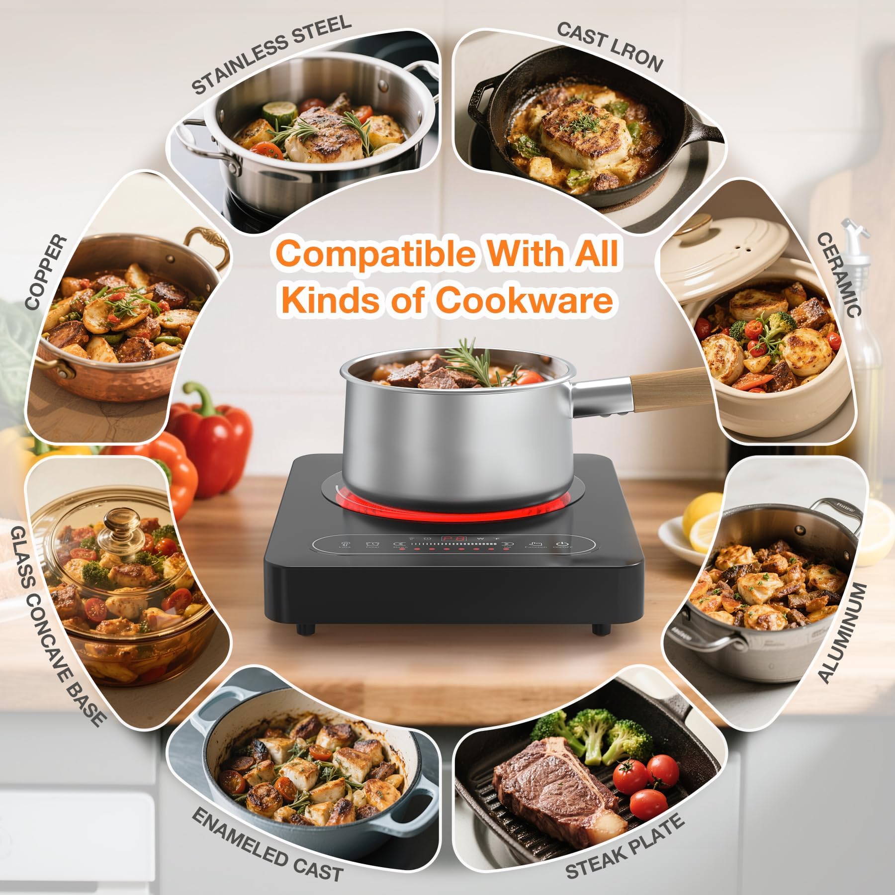 VBGK Electric Cooktop, 1800W Portable Single Burner Electric Stove 110V Infrared Hot Plate