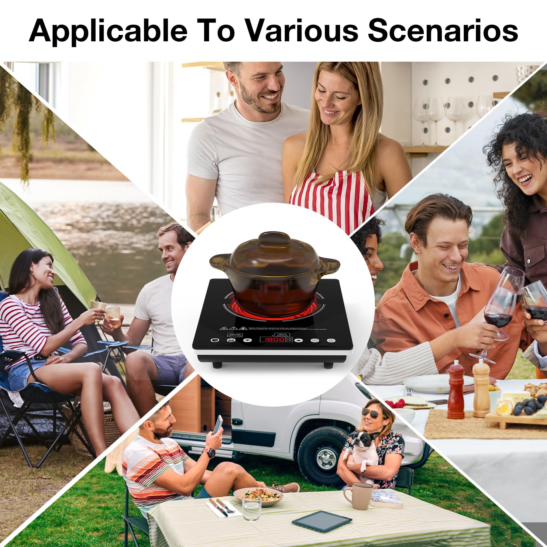 VBGK Single Burner Electric Cooktop, 1800W Portable Countertop Burner Ceramic Glass Hot Plate
