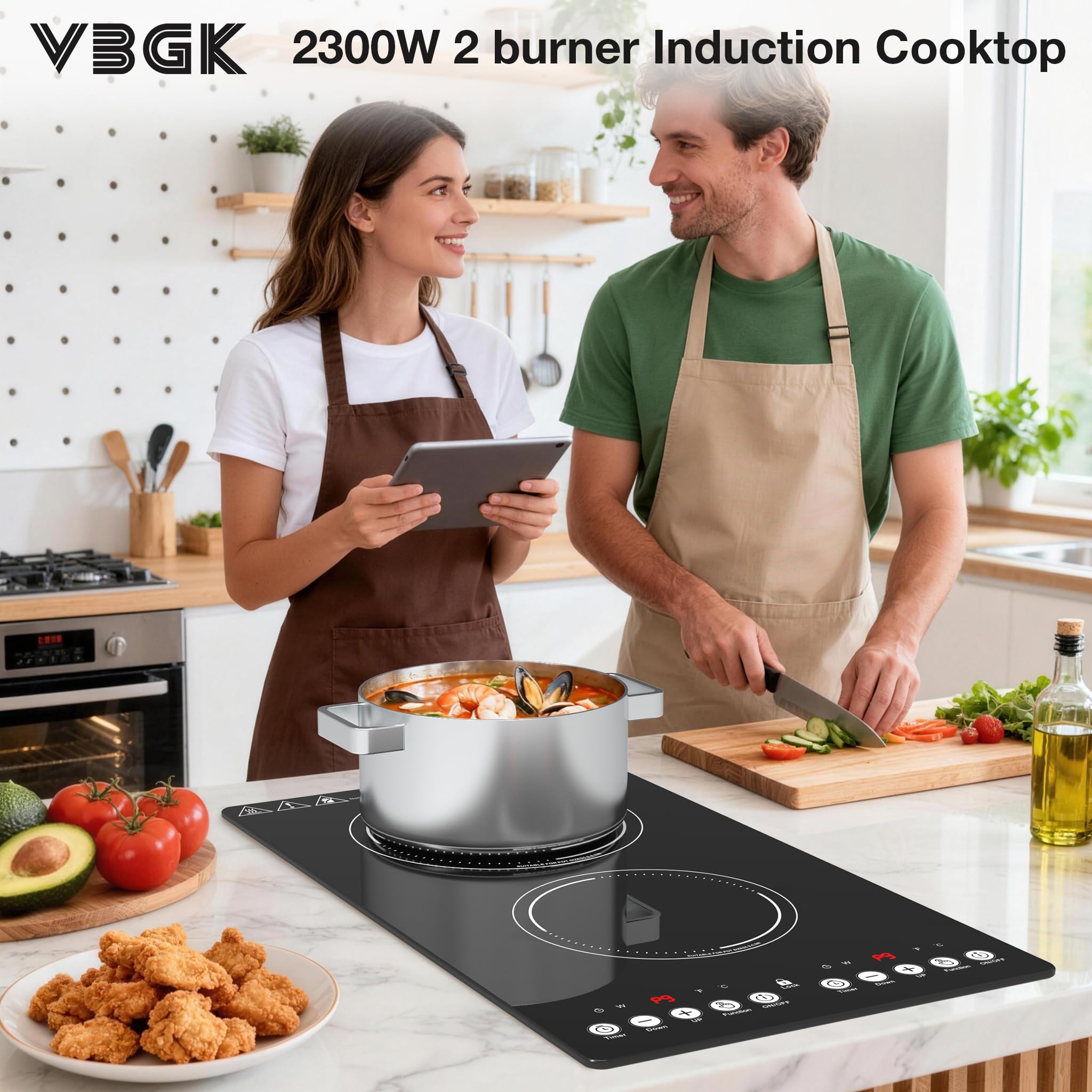 VBGK induction cooktop,110V 2300W countertop hot plate,12 Inch doubledouble burner hot plate