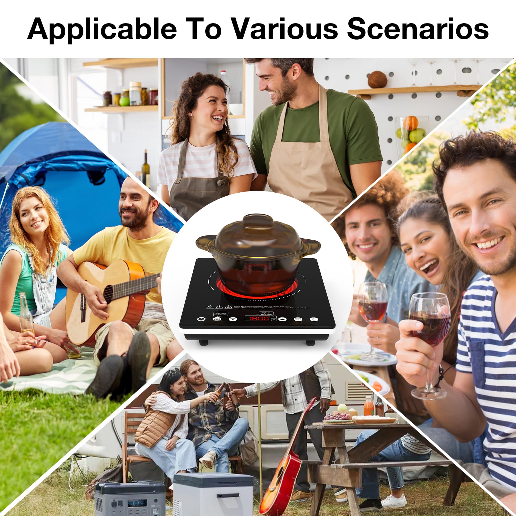 VBGK 1800W Portable Infrared Electric Cooktop, Single Burner Ceramic Hot Plate 110V Countertop Stove