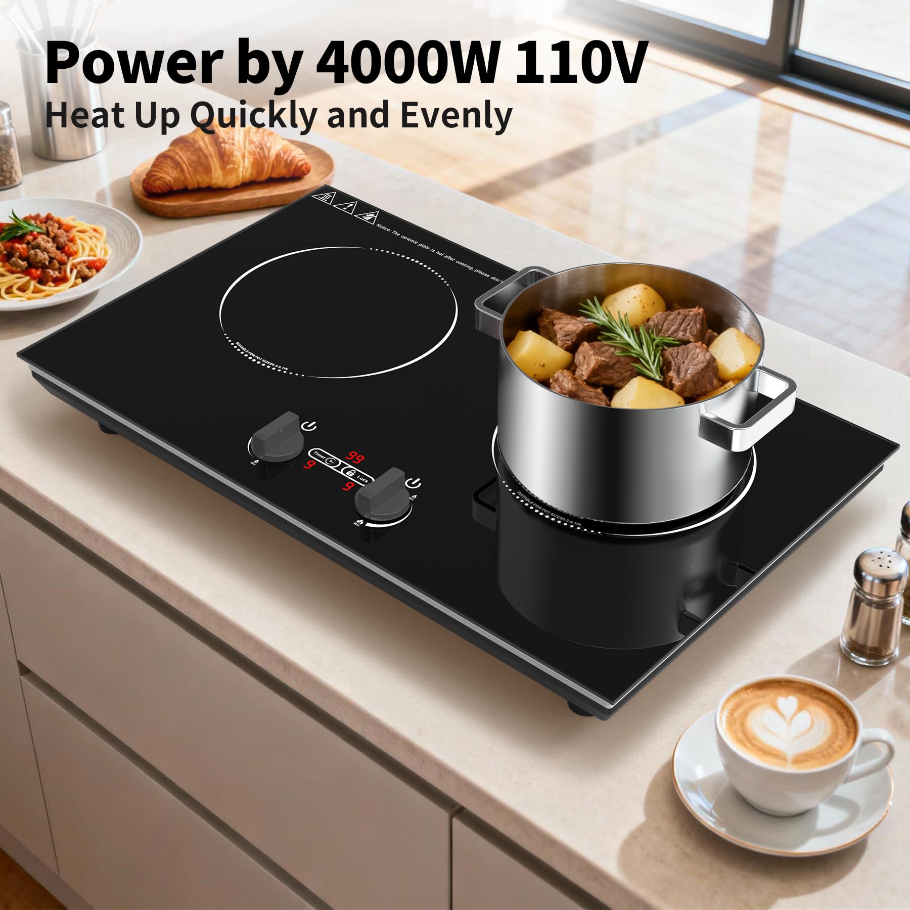 VBGK Induction Cooktop,110V 4000W Countertop Burners Electric Stove,2 Burner Induction Cooktop