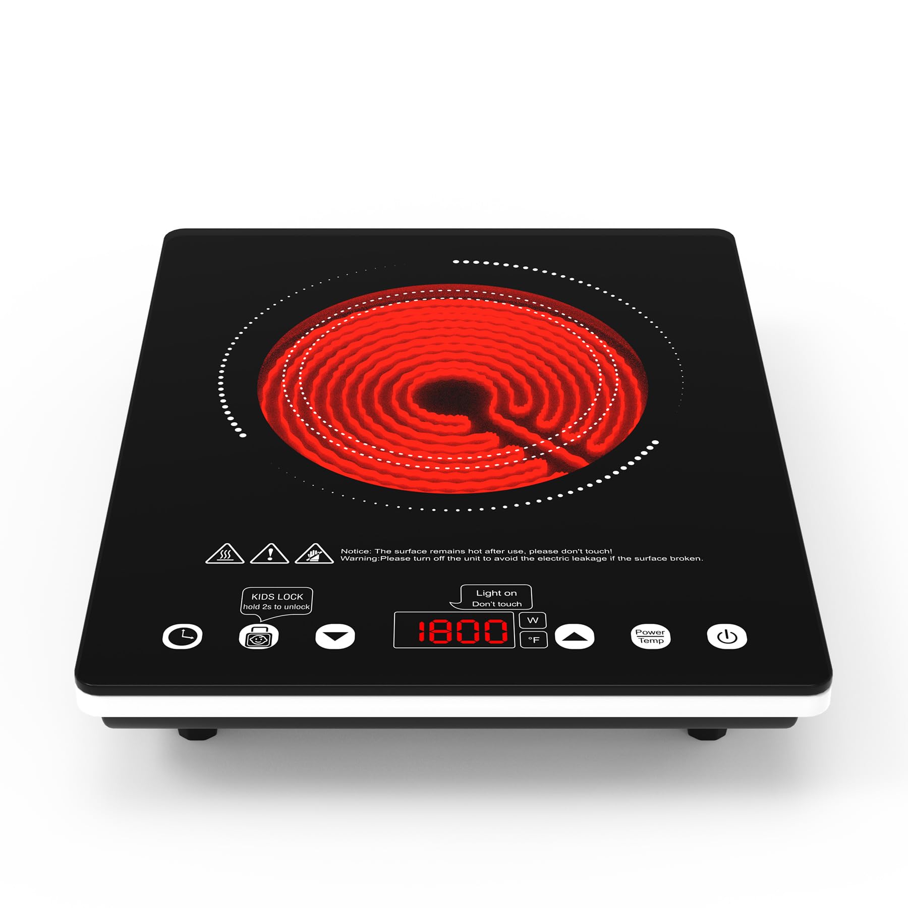 VBGK 1800W Portable Infrared Electric Cooktop, Single Burner Ceramic Hot Plate 110V Countertop Stove