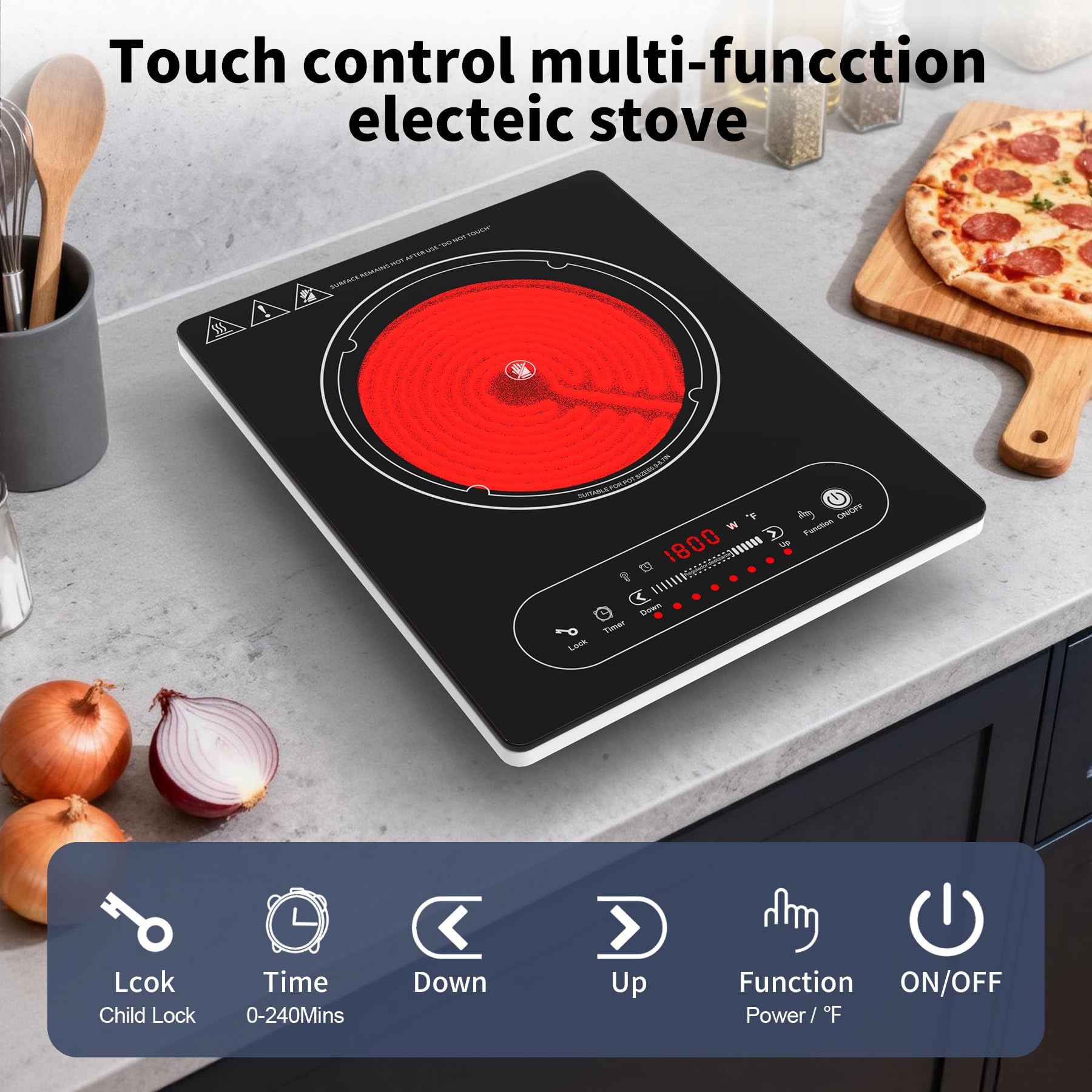 VBGK Single Burner Electric Cooktop,110V 1800W Electric Stove Top ,Portable Single Burner Cooktop
