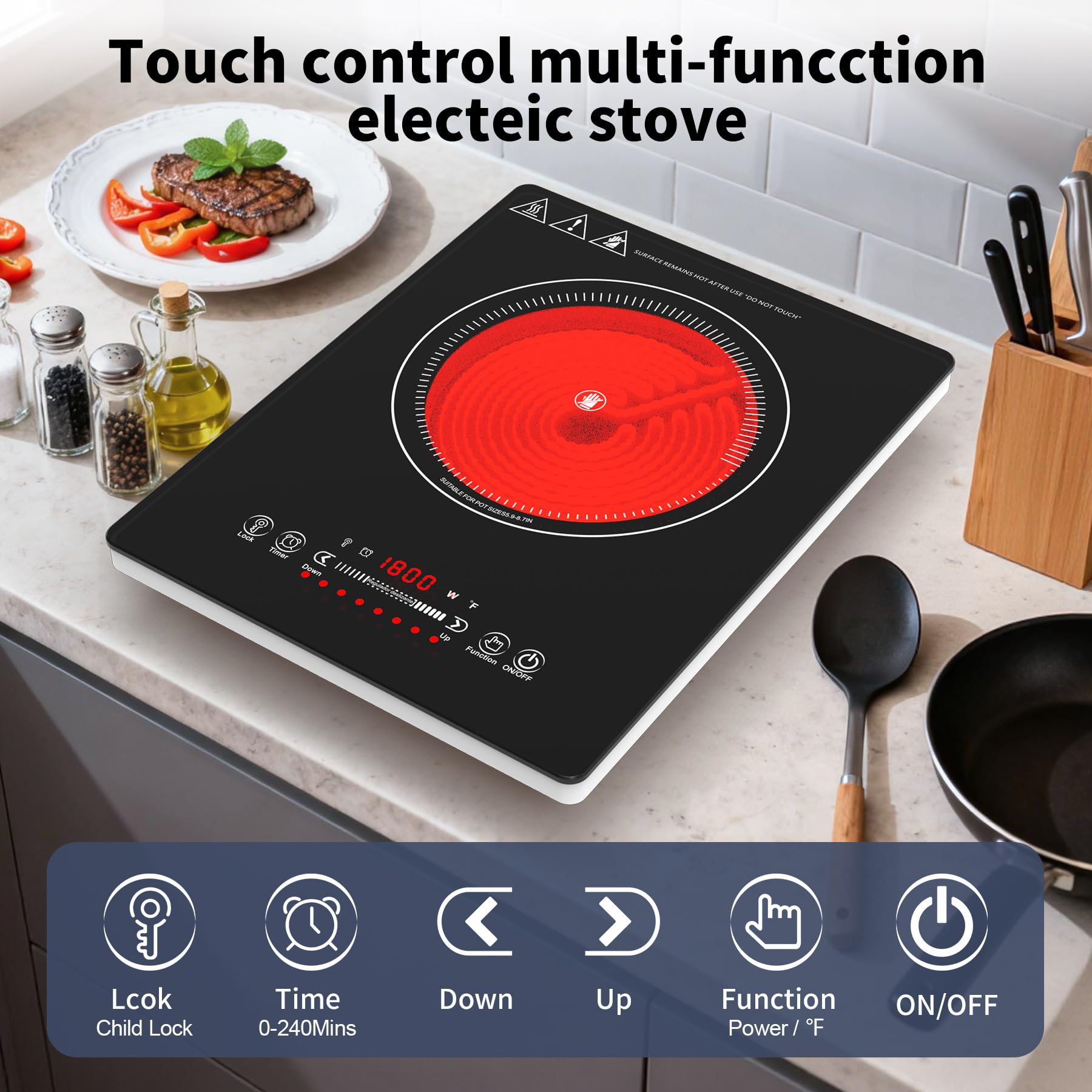 VBGK Single Burner Electric Cooktop,110V 1800W Electric Stove, portable cooktop