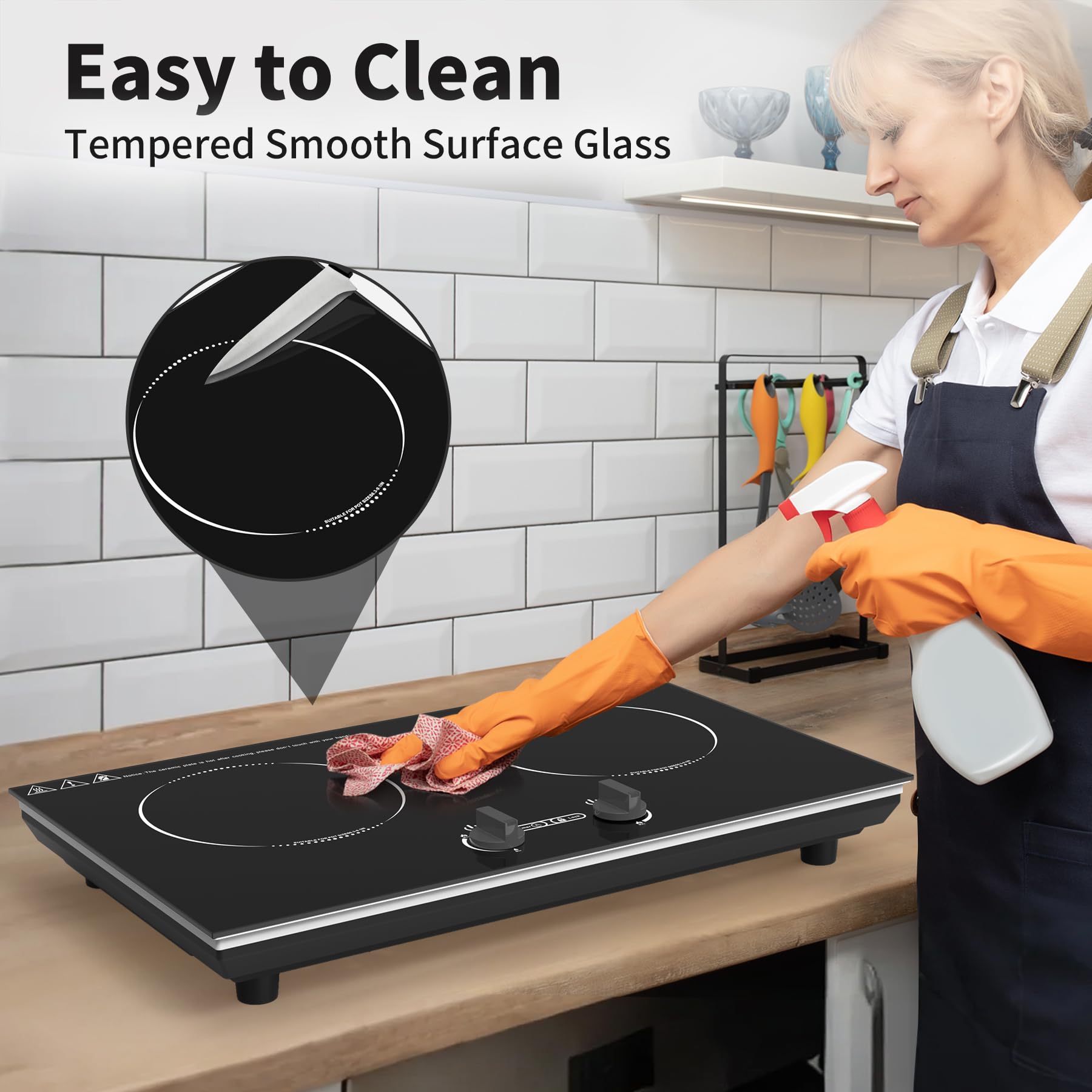 VBGK Induction Cooktop,110V 4000W Countertop Burners Electric Stove,2 Burner Induction Cooktop