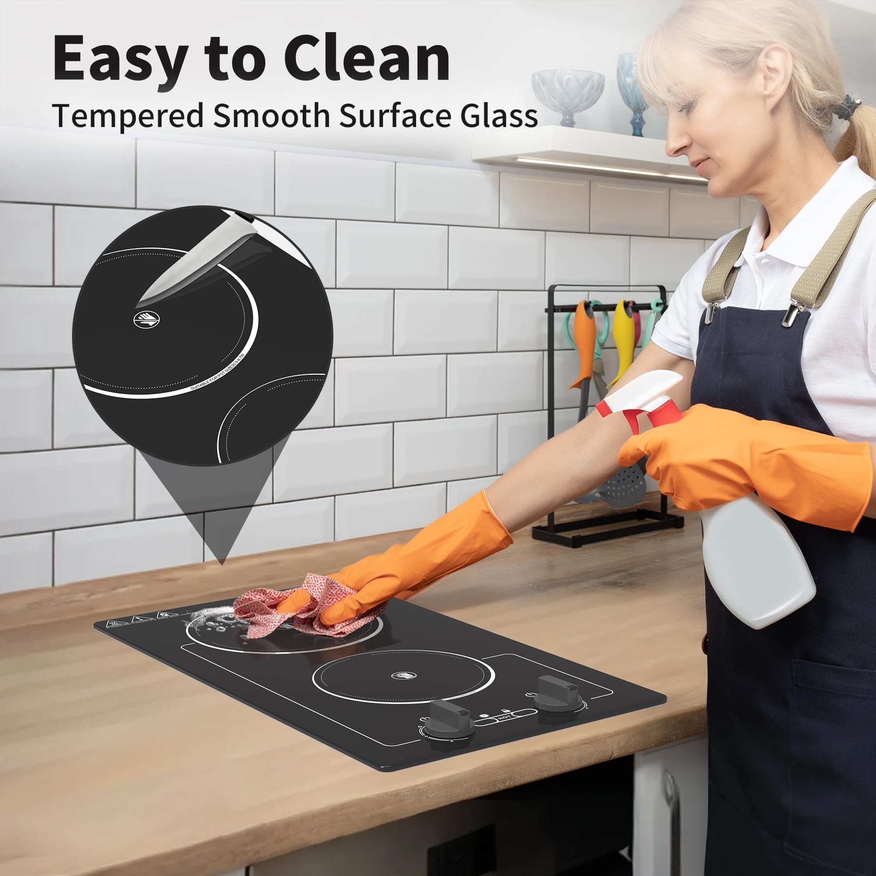 VBGK 2 Burner Electric Ceramic Cooktop, 3000W 110V Dual Burner Stove Top for Kitchen