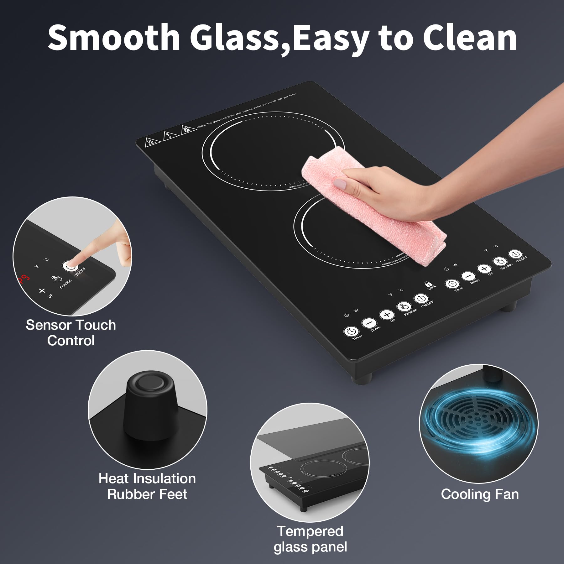 VBGK induction cooktop,110V 2300W countertop hot plate,12 Inch doubledouble burner hot plate