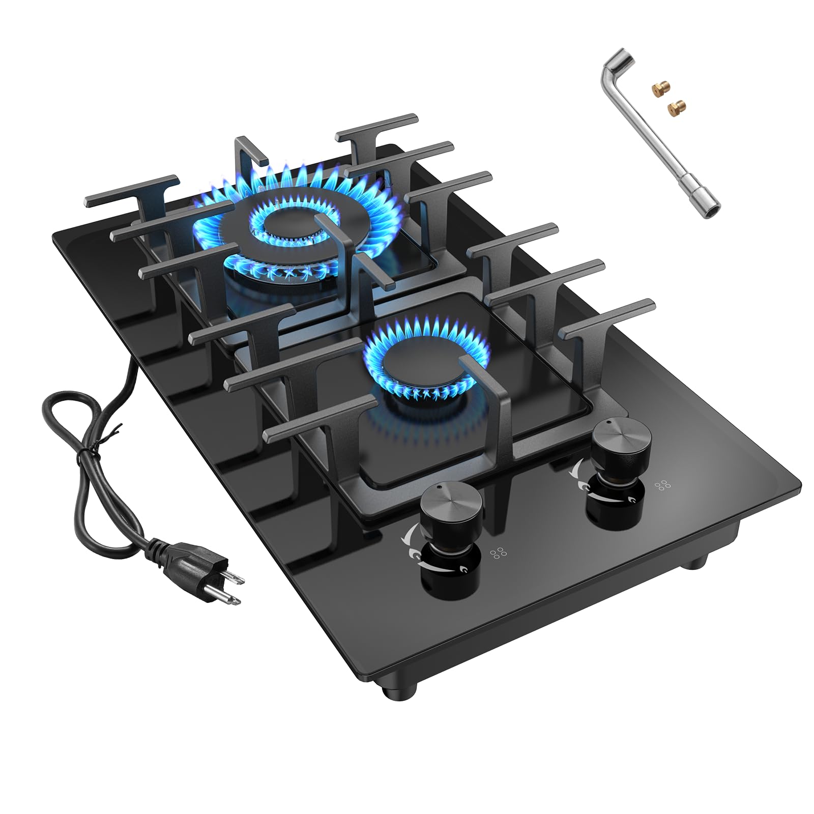 VBGK 2 Burner Gas Stove Propane Cooktop, Tempered Glass Gas Cooktop 12 inch Stainless Steel Propane Burner