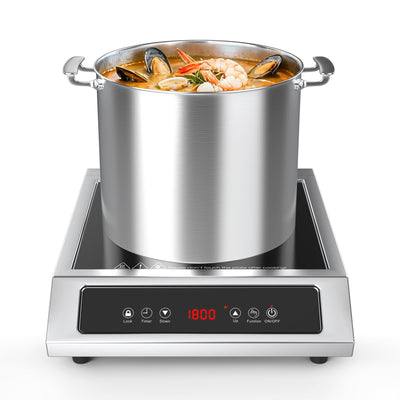 VBGK 1800W Portable Induction Cooktop, 14 Inch Single Burner Commercial Electric Stove with Stainless Steel Body for Home & Restaurant