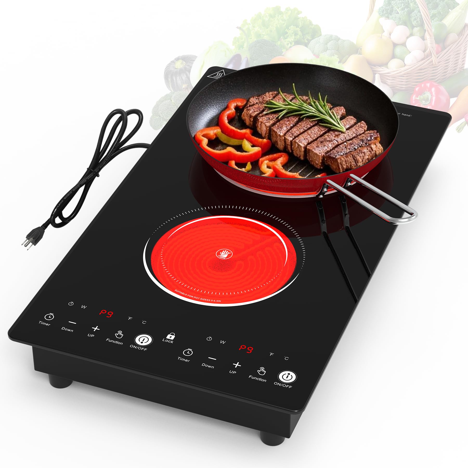 VBGK Electric Cooktop,110V 2100W Electric Stove Top,12 Inch 2 Burner Cooktop