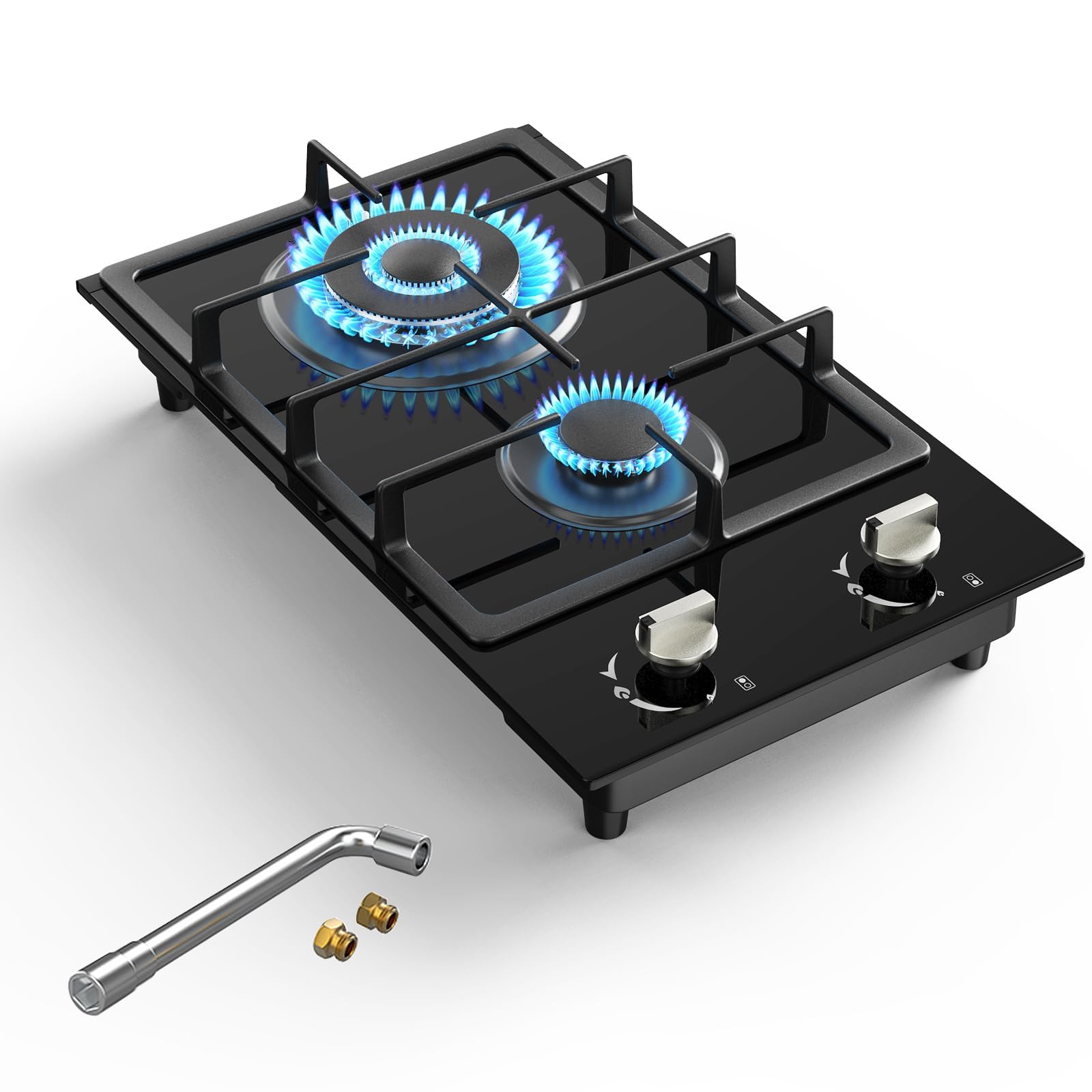VBGK Gas Cooktop 2 Burner Propane Cooktop, Stainless Steel Propane Stove, 12 inch Bulit-in Gas Stove Top