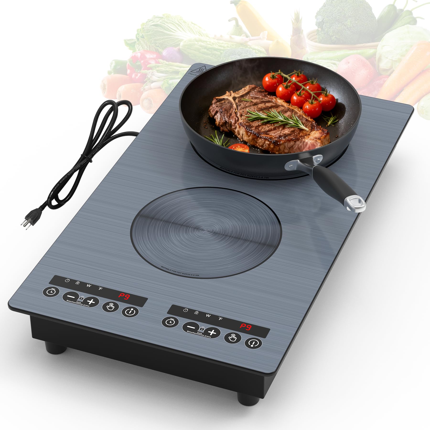 VBGK 2 Burner Induction Cooktop 110V 2300W, Double Burner Hot Plate Electric Stove for Kitchen & RV Cooking