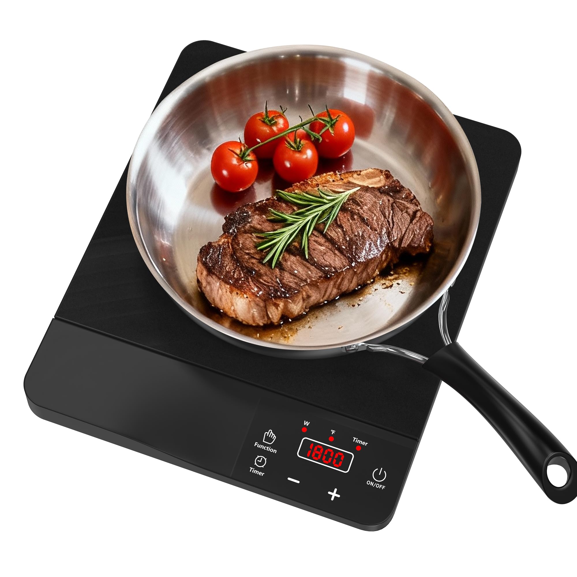 VBGK Portable Induction Cooktop 1800W, Single Induction Burner & Fry Pan, 110V Hot Plate Stove Electric Burner