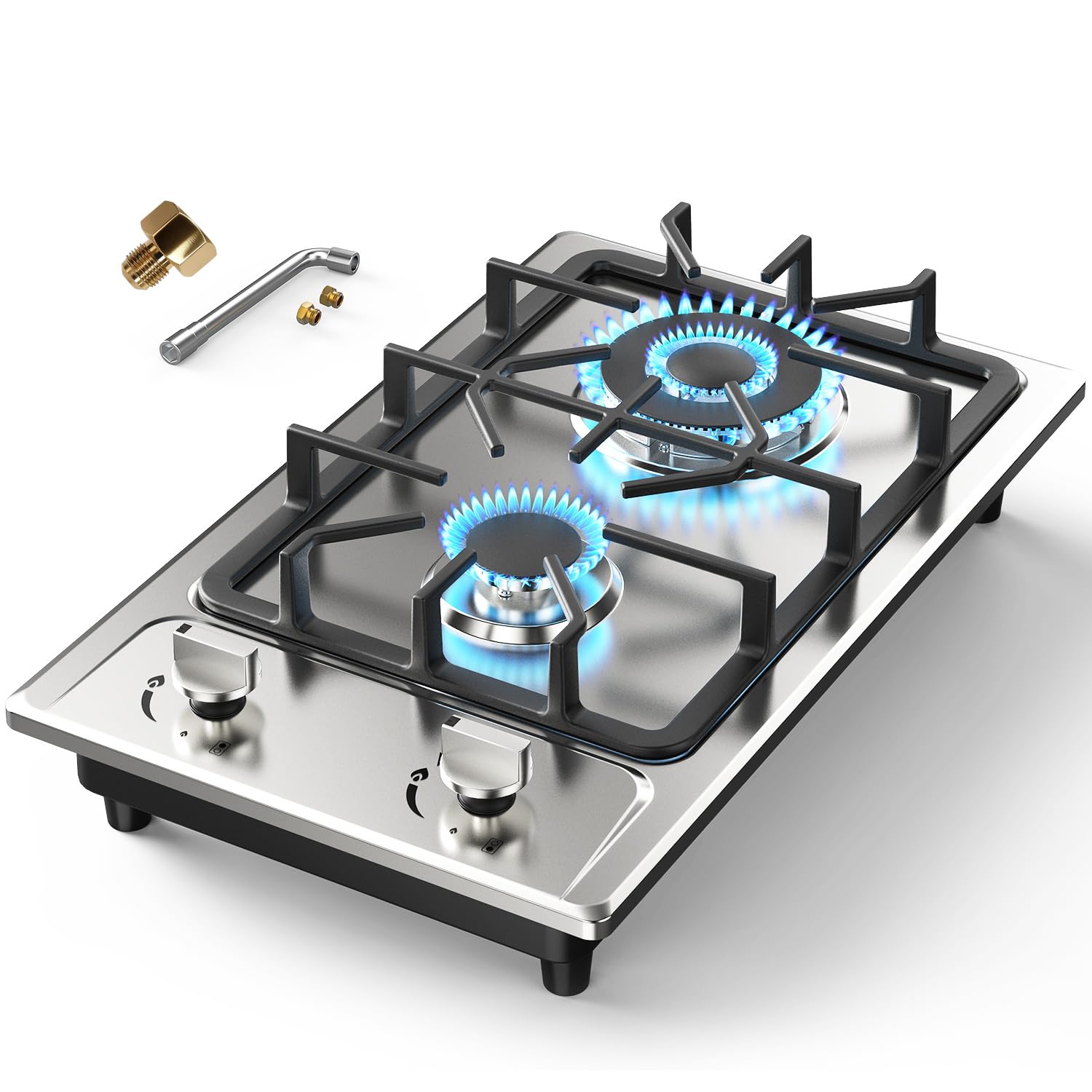 VBGK 2 Burner Gas Stove Propane Cooktop, Tempered Glass Gas Cooktop 12 inch Stainless Steel Propane Burner