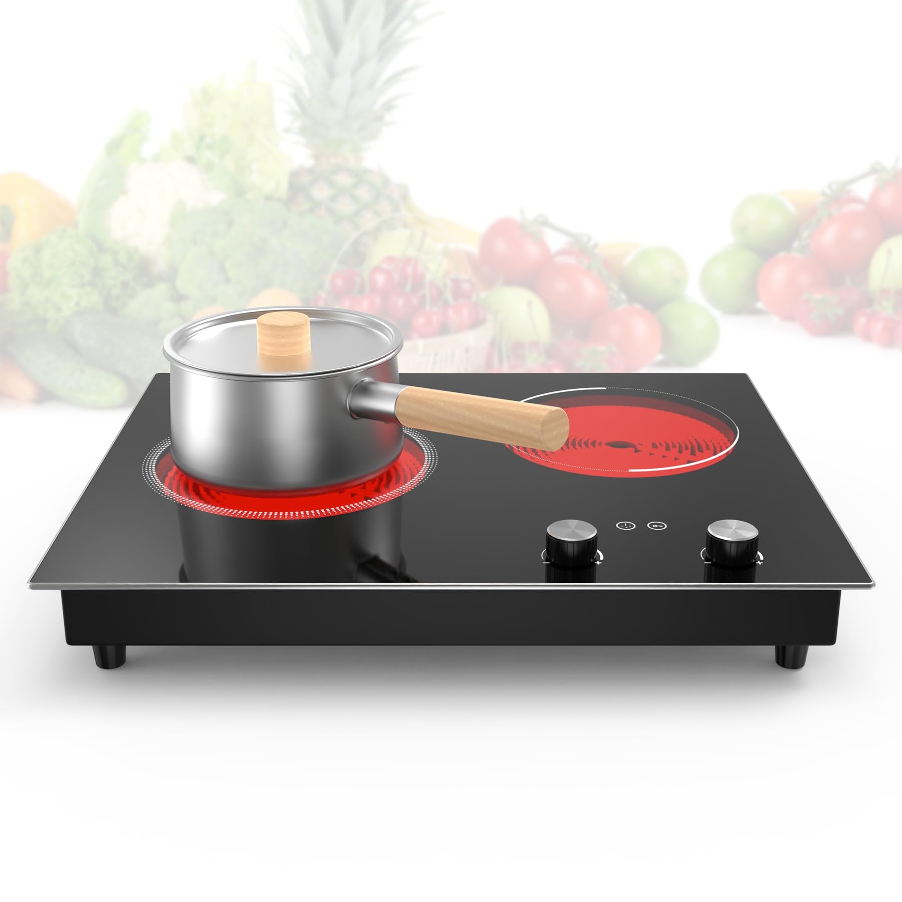VBGK Electric Cooktop,110V 2100W 2 Burner stove,Built-in & Countertop Stove Top,2 Burner Electric Cooktop
