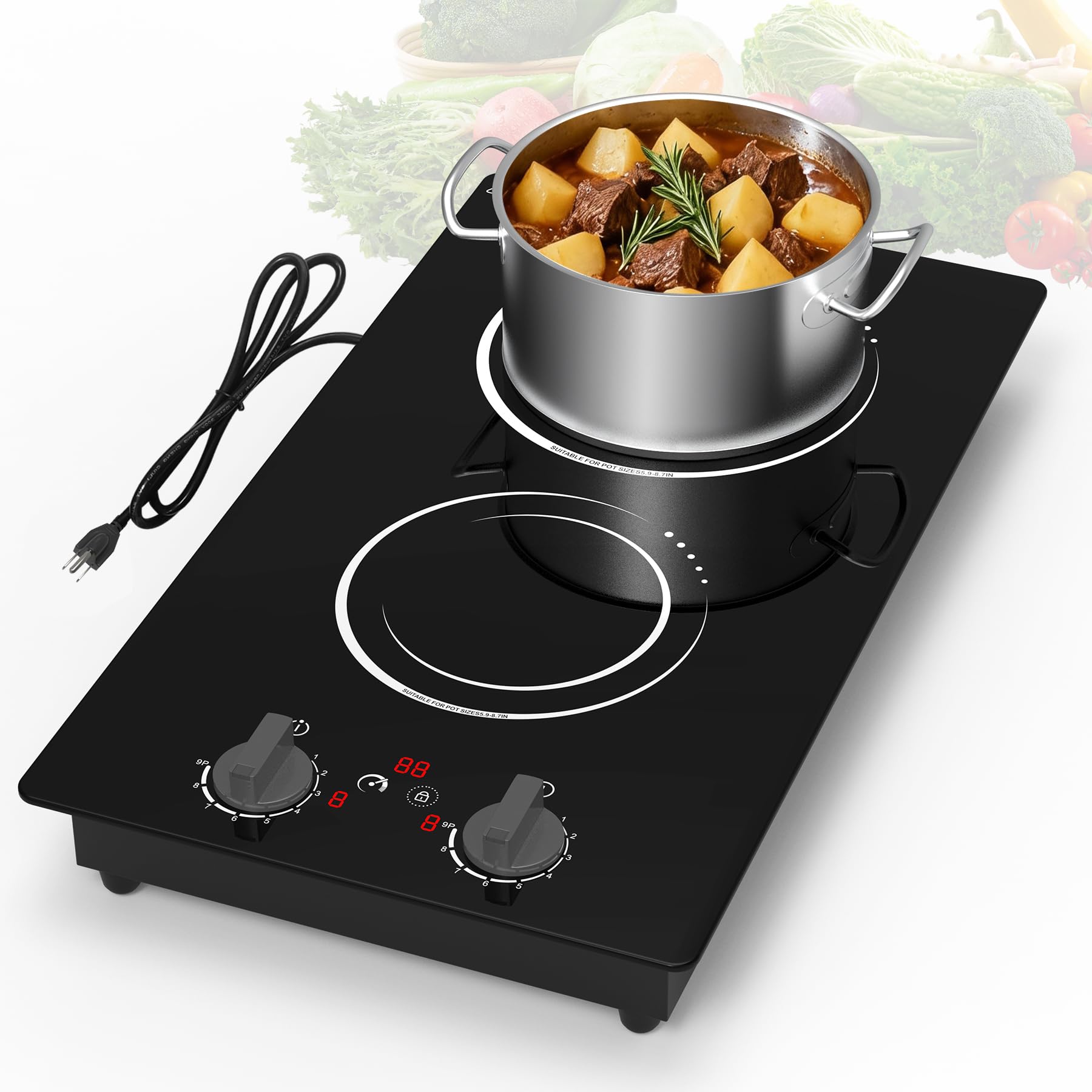 VBGK Double Induction Cooktop,110V 2300w 2 Burner Induction Cooktop,2 Burner Hot Plate Electric Burner