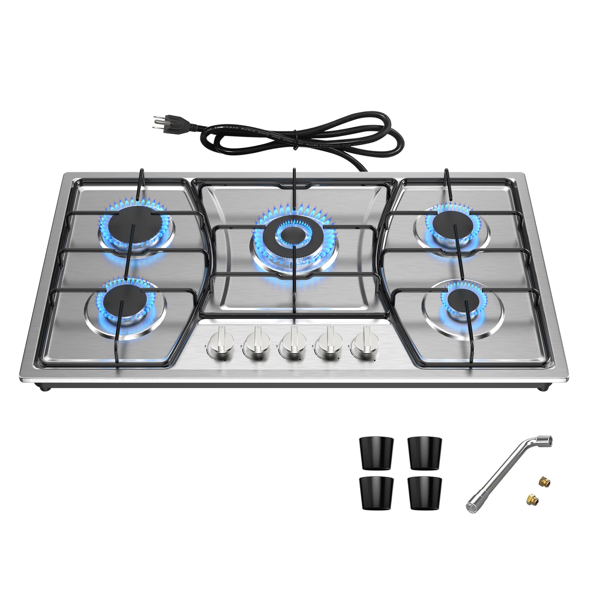 VBGK Gas Cooktop, Gas Stove Top with 5 High Efficiency Burners, Built-in Stainless Steel Propane Cooktop