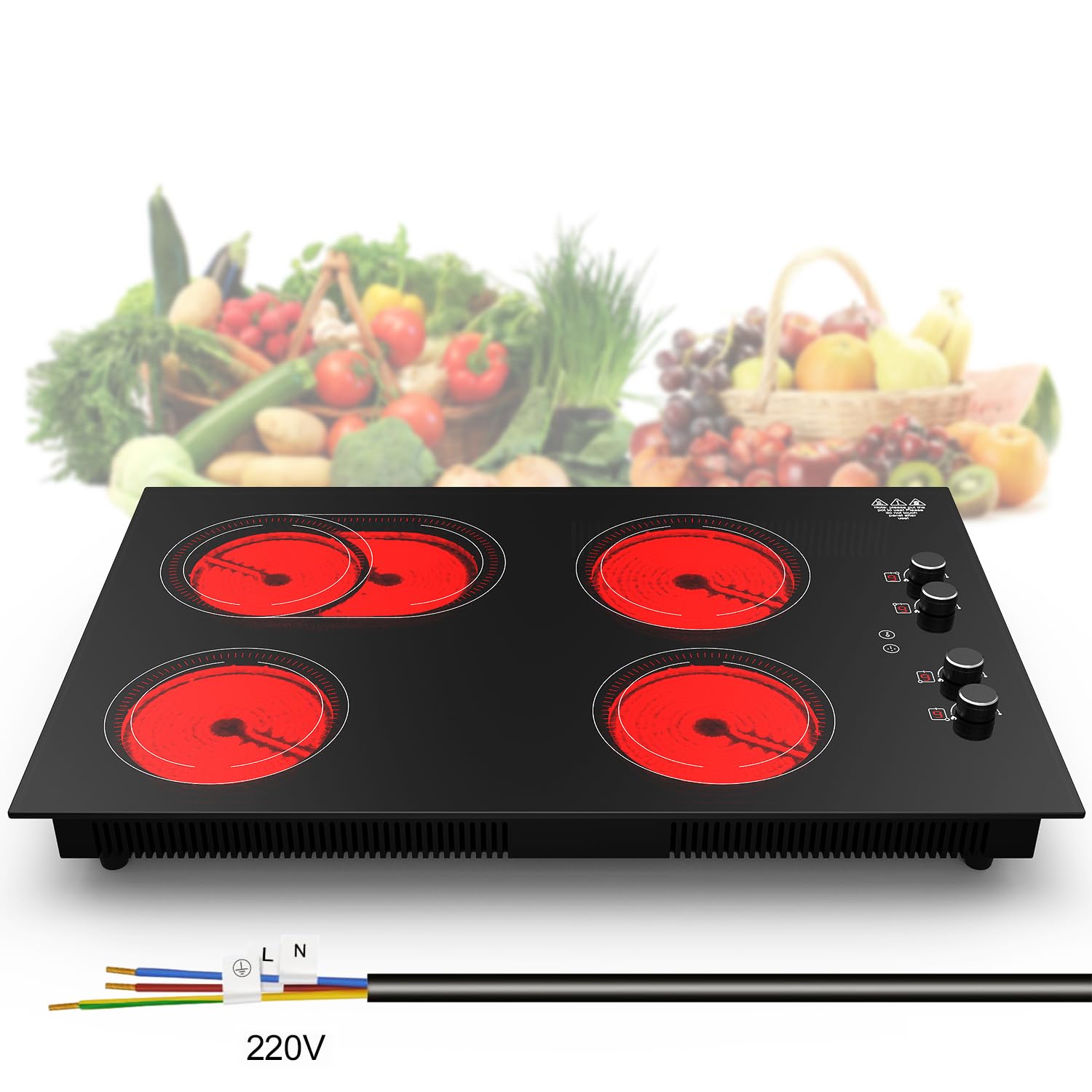VBGK 4 Burner Electric Cooktop,7200W Built-in & Countertop tove top, 30 inch Electric Cooktop 220-240V (No Plug)