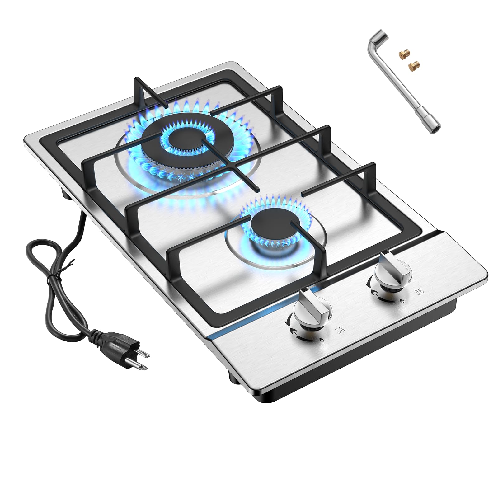 VBGK Gas Cooktop 2 Burner Propane Cooktop, Stainless Steel Propane Stove, 12 inch Bulit-in Gas Stove Top