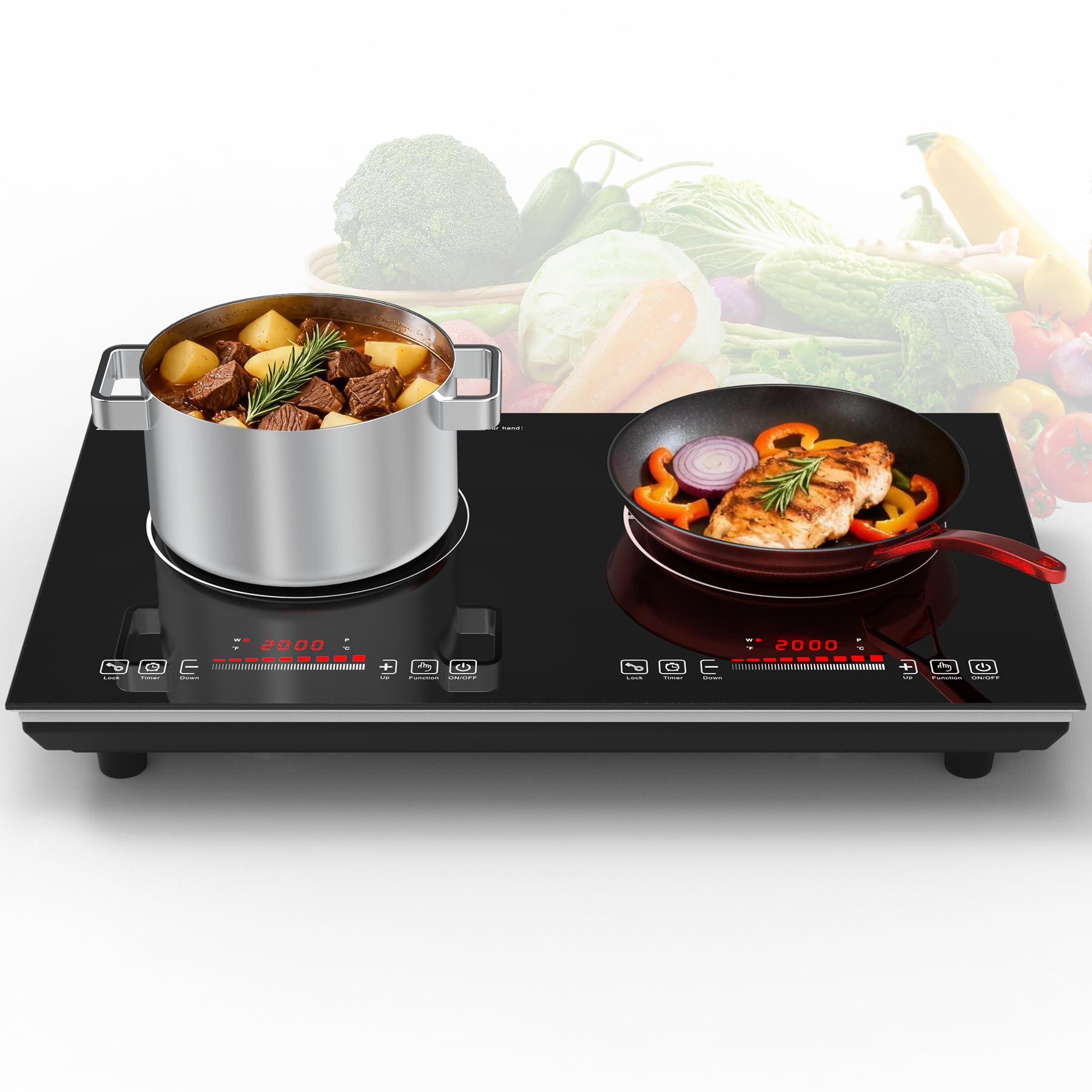 VBGK 2 burner Induction Cooktop, 110V 4000W Induction Hot Plate, 2 burner Induction cooktop