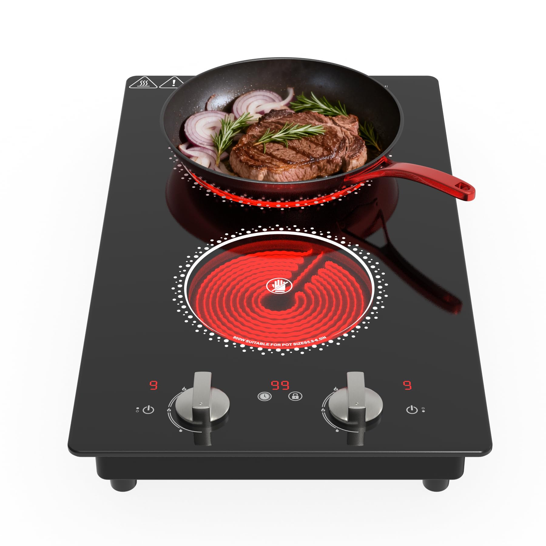 VBGK 2 Burner Electric Cooktop 12 Inch Electric Stove Top with Plug ,2100W Countertop Burners Built-In Stove Top
