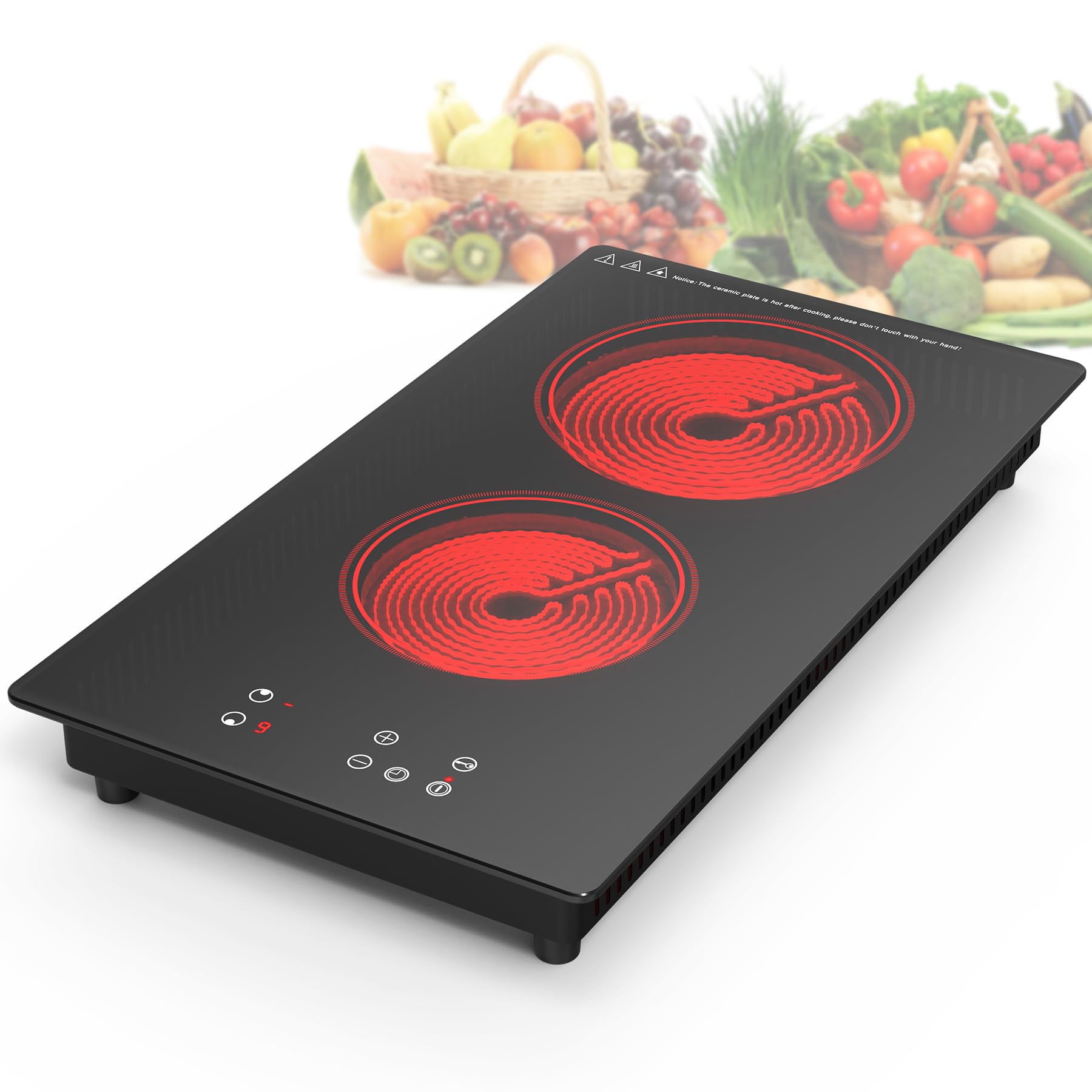 VBGK Electric Cooktop,Built-in and Countertop Electric Stove Top, 2100W 110V Electric Burner, 2 Burner Electric Cooktop.