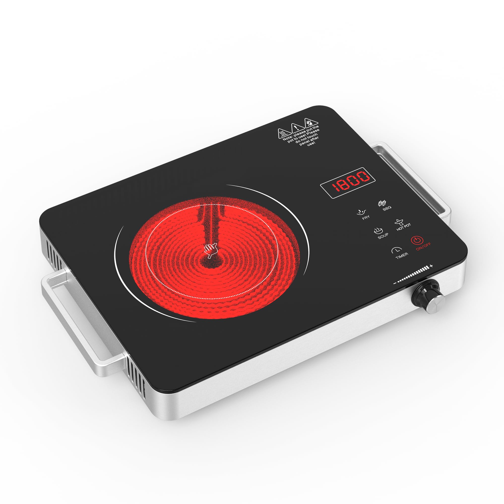 VBGK Portable Electric Cooktop, 1800W Infrared Hot Plate Countertop Burner with Handle, 110V Single Burner Electric Stove