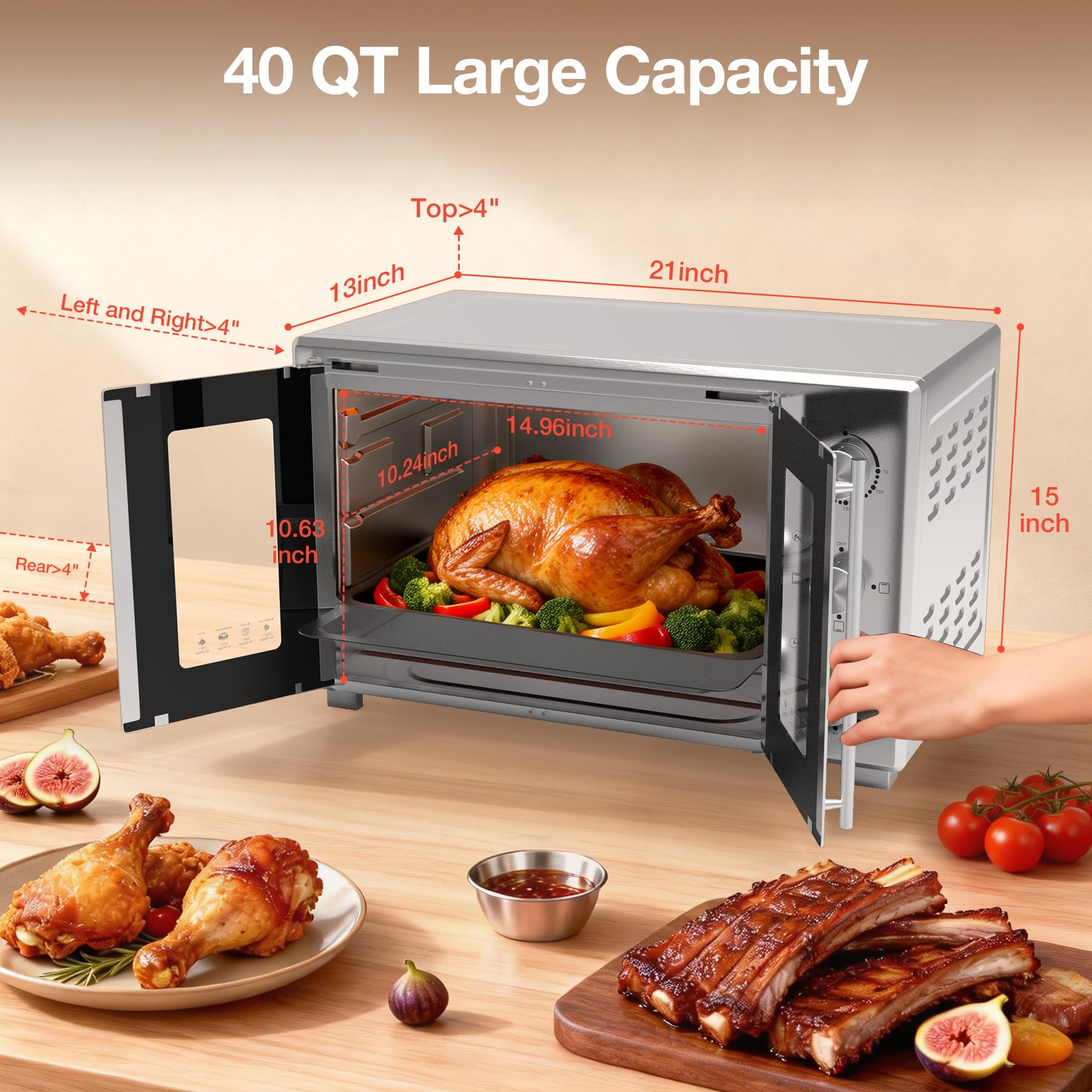 VBGK Extra Large French Door Countertop Toaster Oven 8-in-1 Combo, Stainless Steel, Silver
