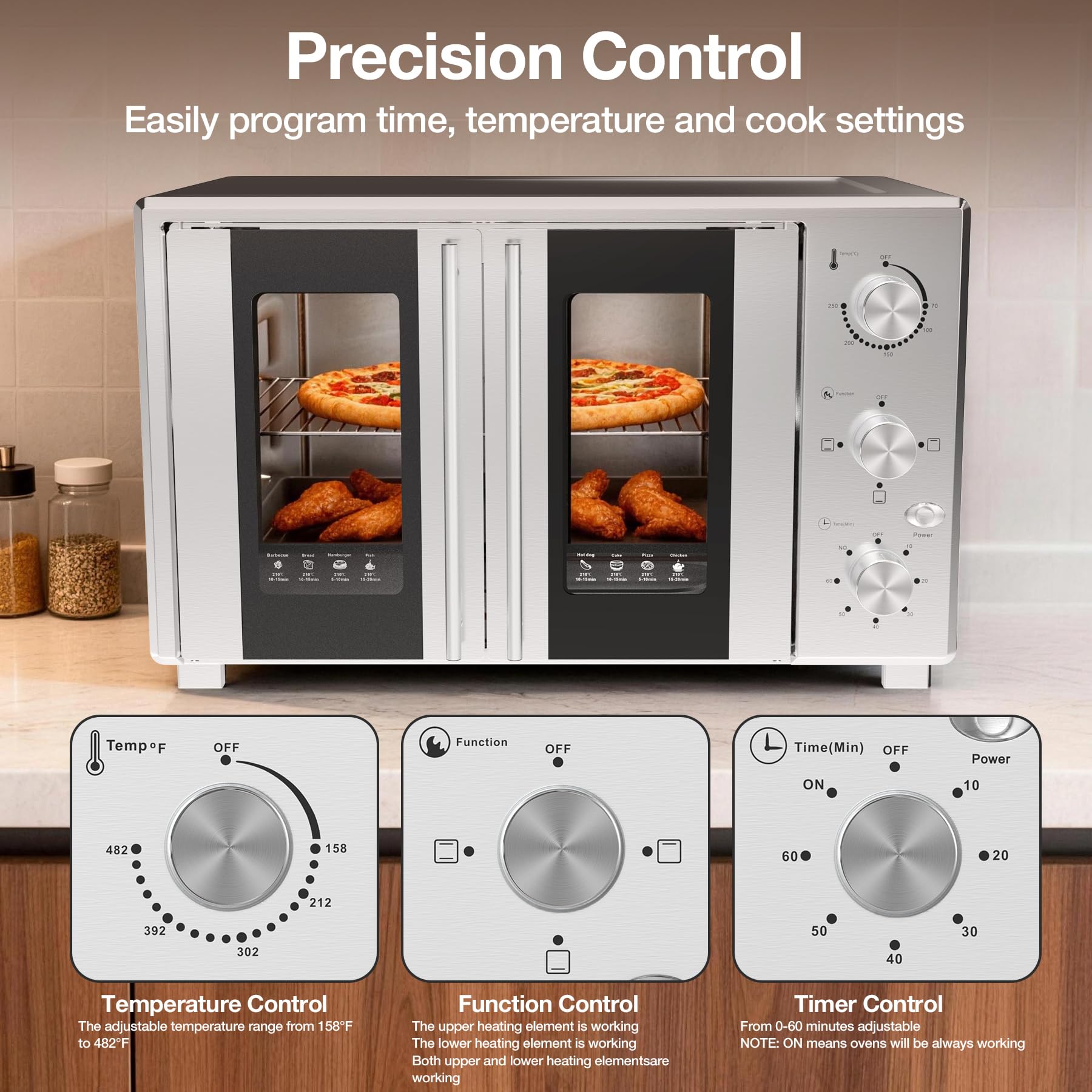 VBGK Extra Large French Door Countertop Toaster Oven 8-in-1 Combo, Stainless Steel, Silver