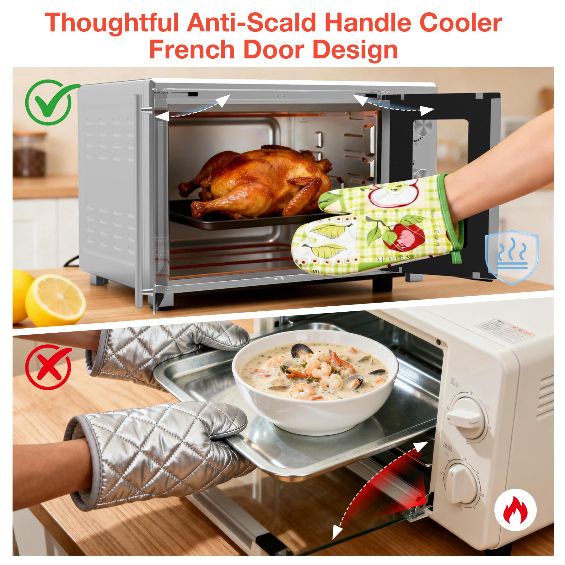 VBGK Extra Large French Door Countertop Toaster Oven 8-in-1 Combo, Stainless Steel, Silver