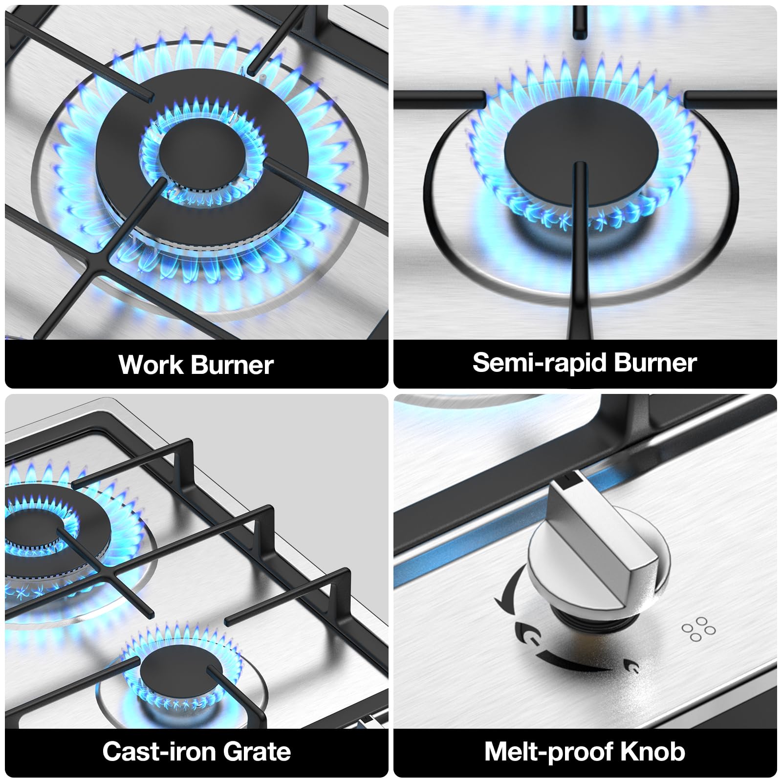 VBGK Gas Cooktop 2 Burner Propane Cooktop, Stainless Steel Propane Stove, 12 inch Bulit-in Gas Stove Top