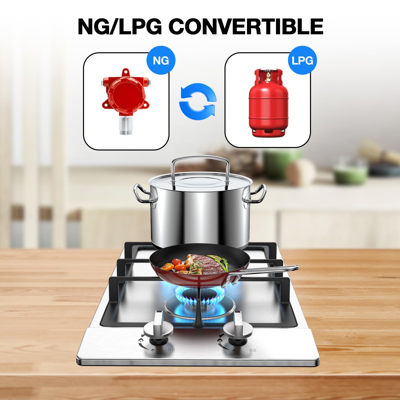 VBGK Gas Cooktop 2 Burner Propane Cooktop, Stainless Steel Propane Stove, 12 inch Bulit-in Gas Stove Top