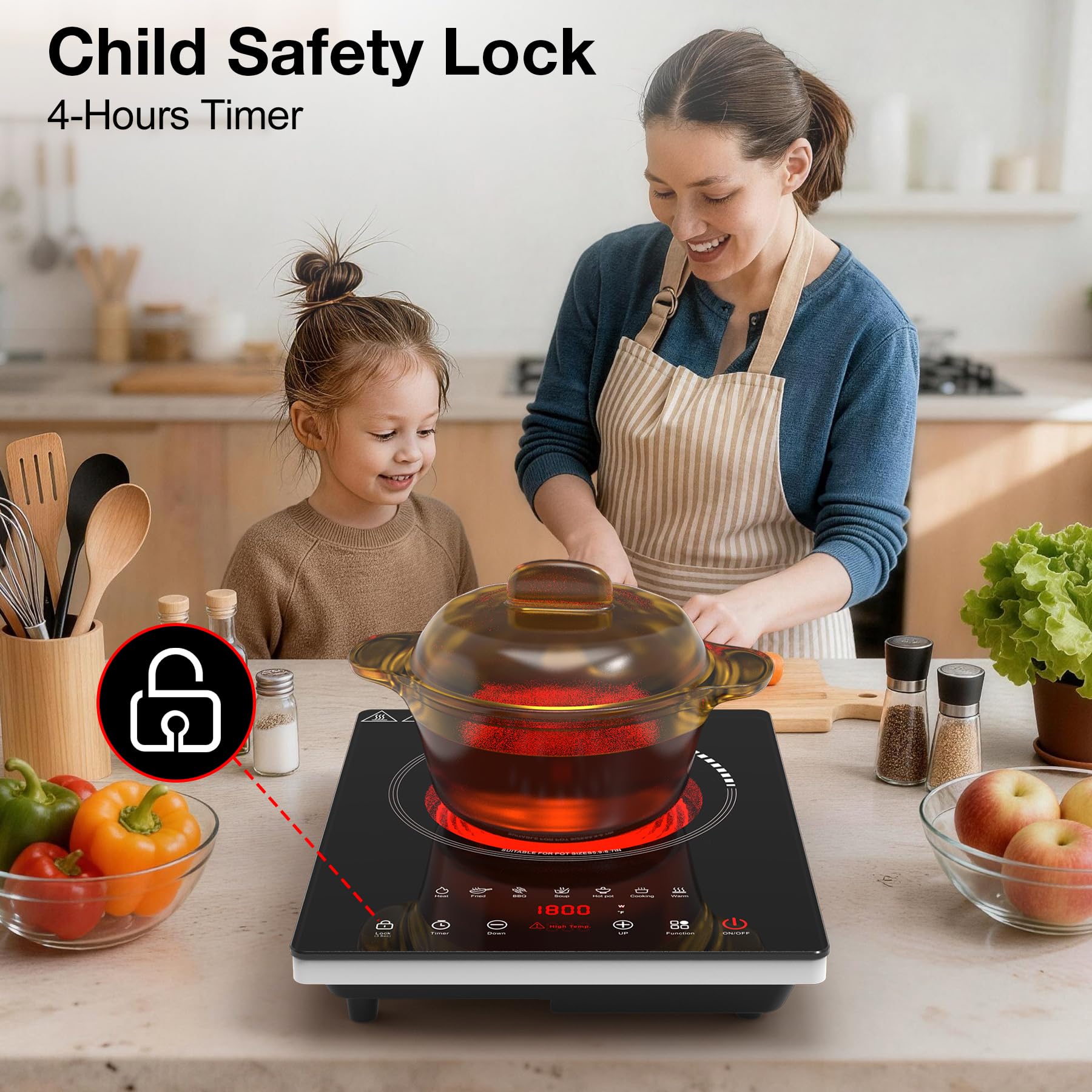 VBGK Single Burner Electric Cooktop 1800W, Portable Electric Stove Hot Plate Countertop Stove Top Burner