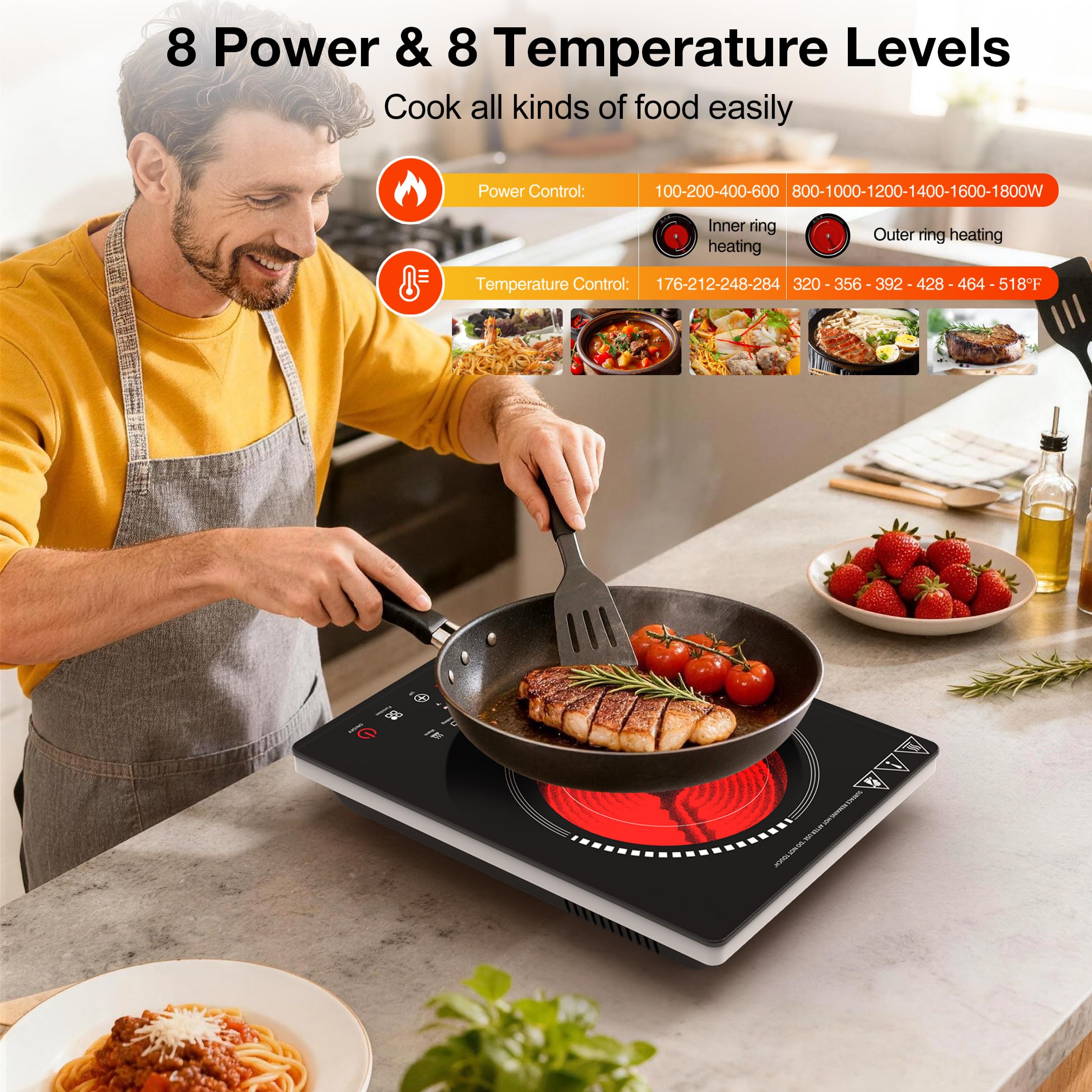 VBGK Single Burner Electric Cooktop 1800W, Portable Electric Stove Hot Plate Countertop Stove Top Burner