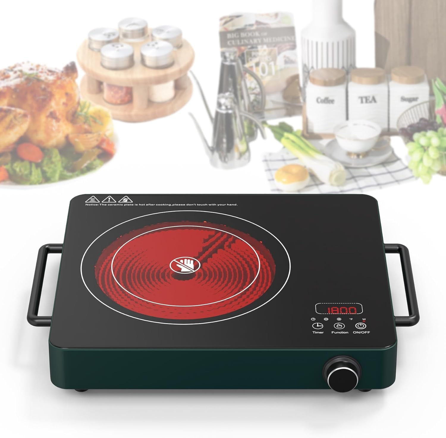 VBGK Single Burner Induction Cooktop 1800W, Portable Electric Stove with 9 Power Levels for Kitchen & RV Cooking