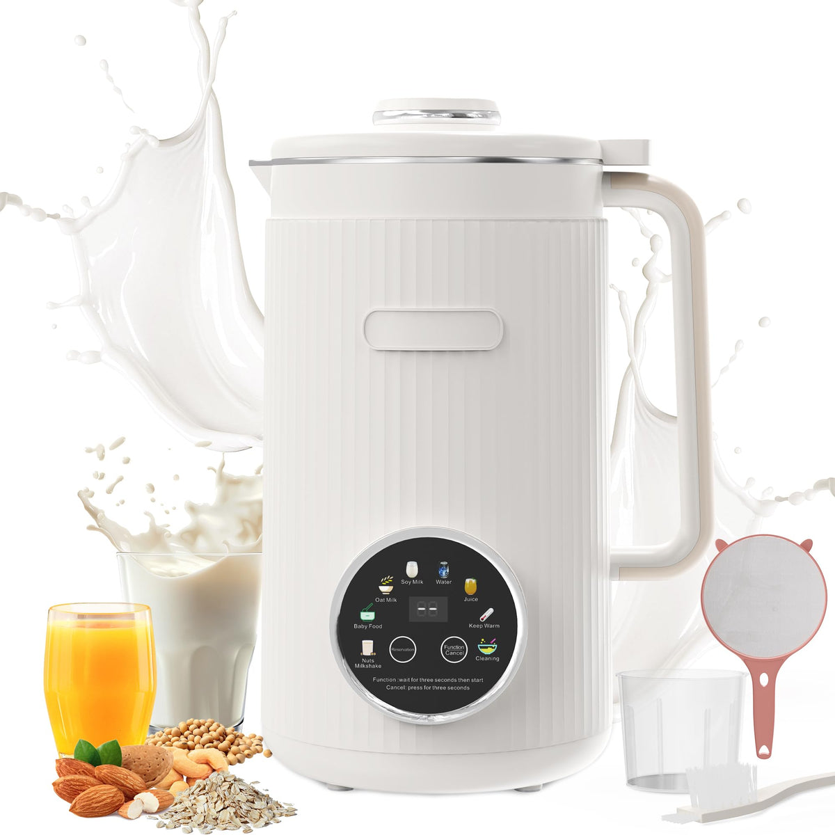 VBGK 35oz Nut Milk Maker Machine, 8-in-1 Automatic Multi-Function Plant Milk Maker for Home Kitchen(White)