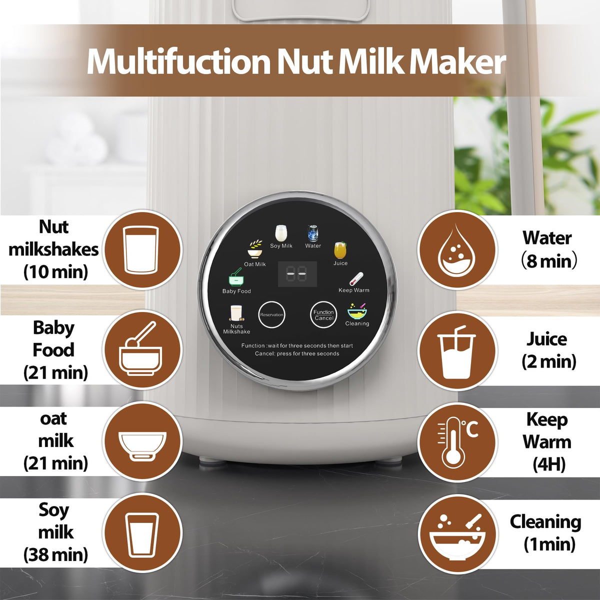 Machine à lait végétal VBGK 1 L, robot culinaire multifonction 8-en-1 pour laits végétaux fait maison (Blanc)