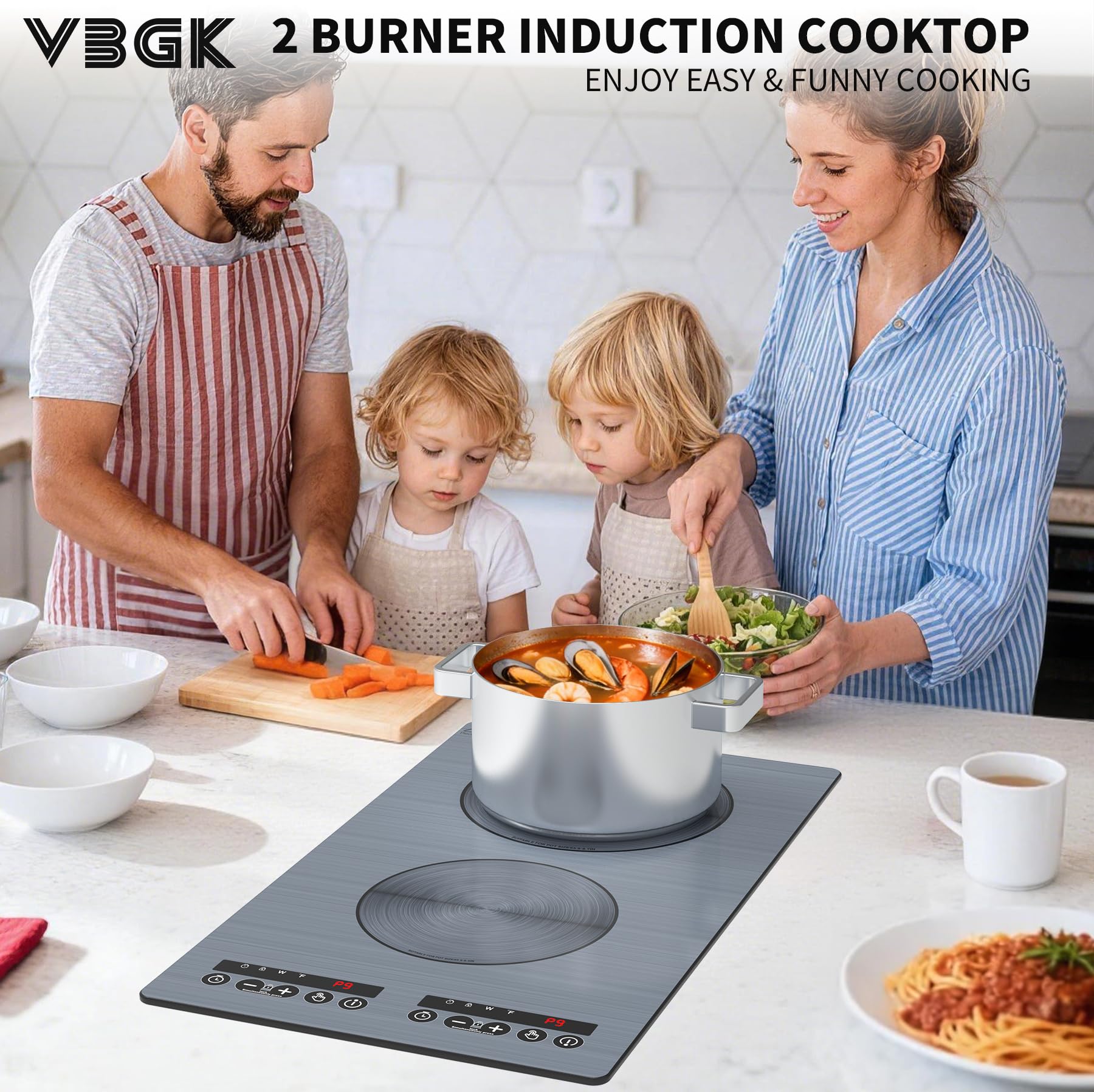 VBGK 2 Burner Induction Cooktop 110V 2300W, Double Burner Hot Plate Electric Stove for Kitchen & RV Cooking