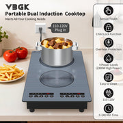 VBGK 2 Burner Induction Cooktop 110V 2300W, Double Burner Hot Plate Electric Stove for Kitchen & RV Cooking