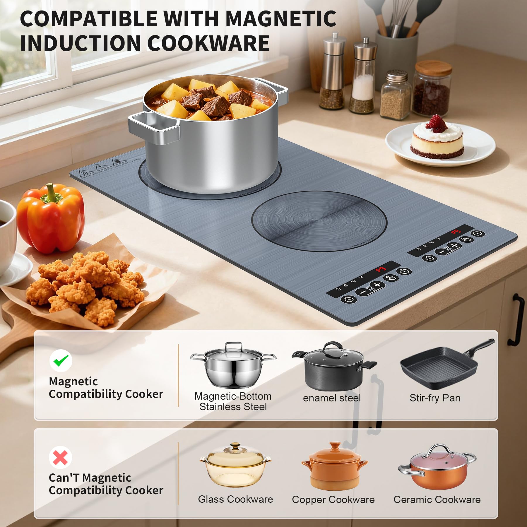 VBGK 2 Burner Induction Cooktop 110V 2300W, Double Burner Hot Plate Electric Stove for Kitchen & RV Cooking