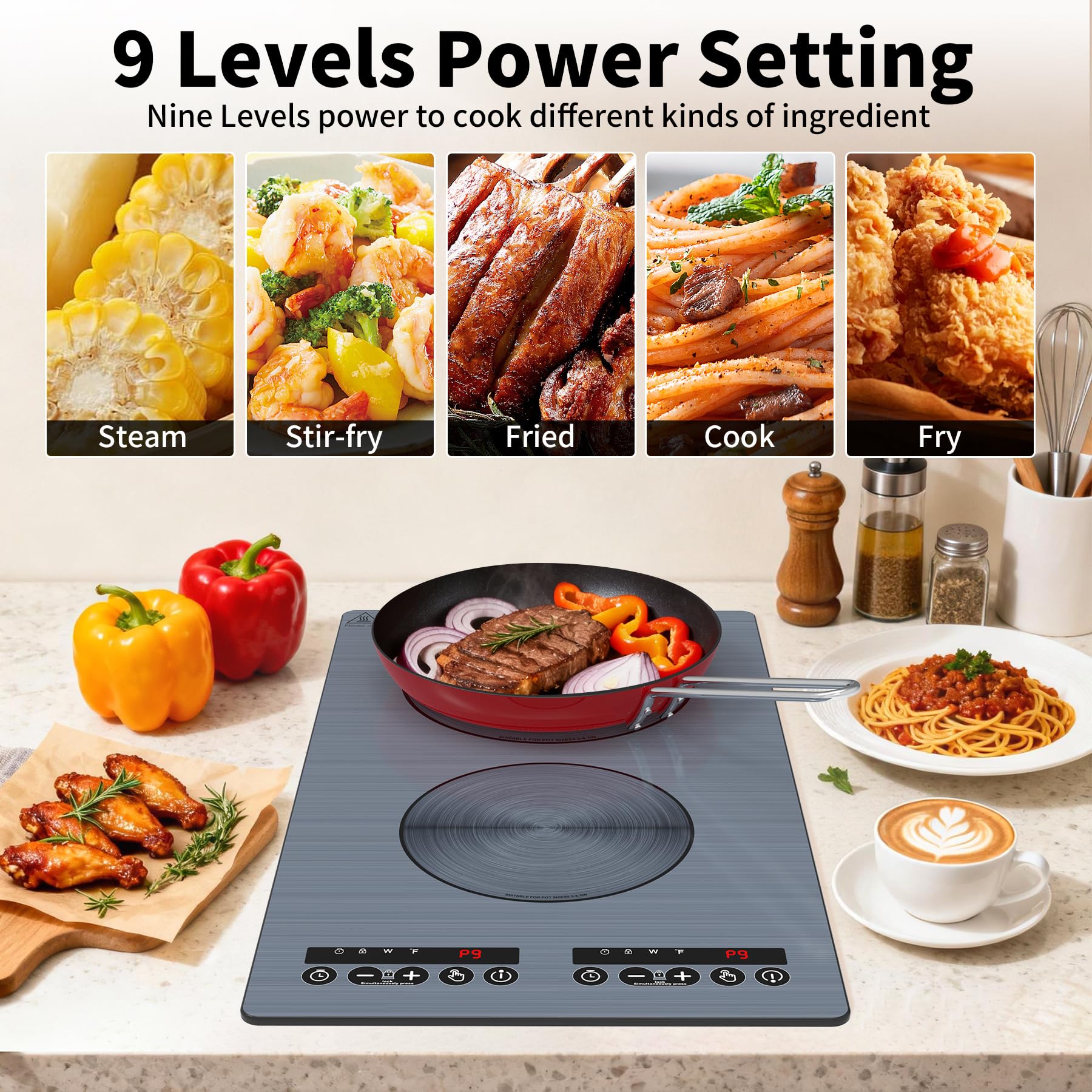 VBGK 2 Burner Induction Cooktop 110V 2300W, Double Burner Hot Plate Electric Stove for Kitchen & RV Cooking