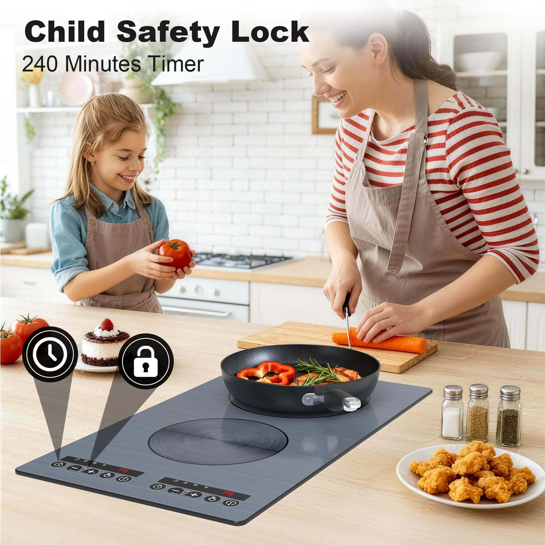 VBGK 2 Burner Induction Cooktop 110V 2300W, Double Burner Hot Plate Electric Stove for Kitchen & RV Cooking