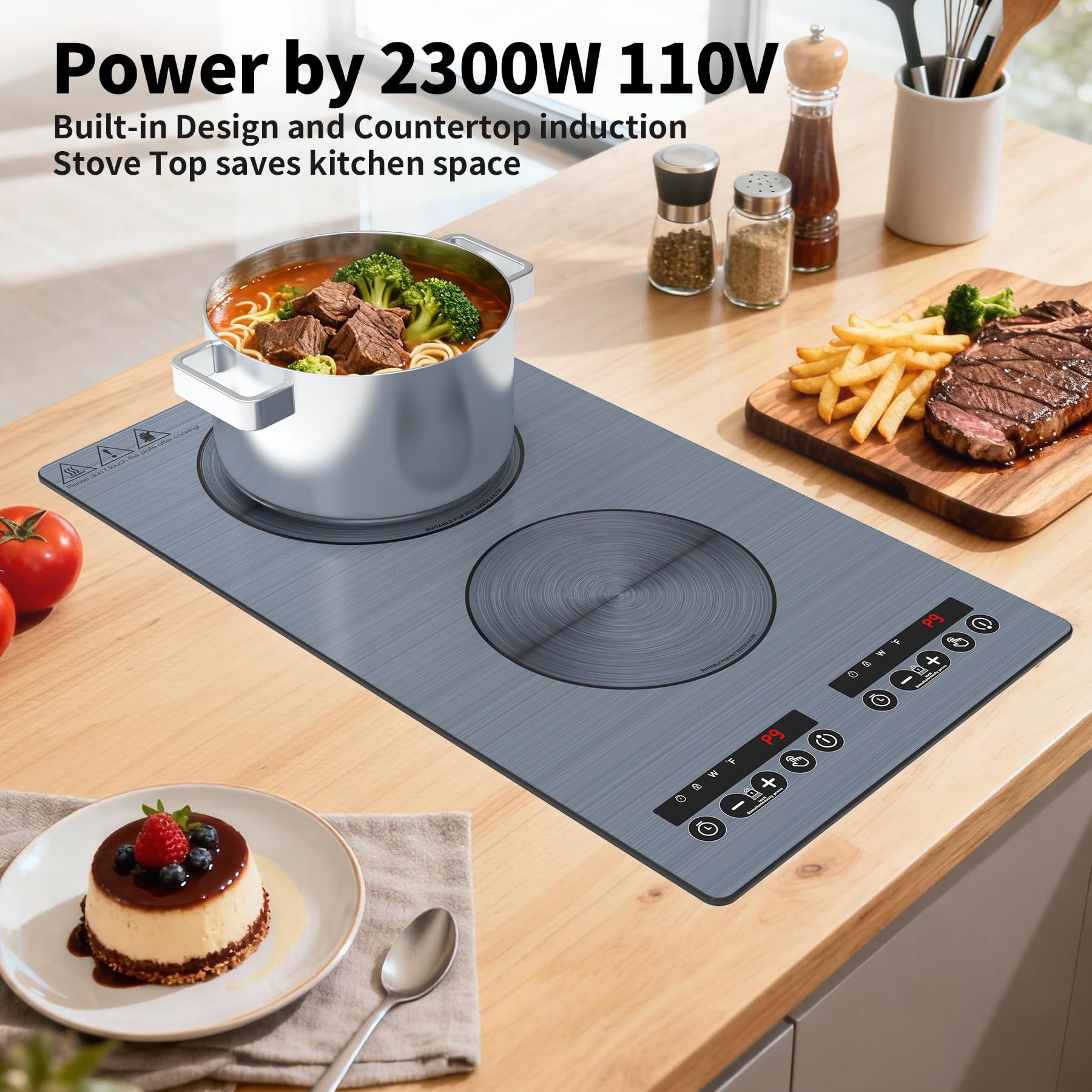 VBGK 2 Burner Induction Cooktop 110V 2300W, Double Burner Hot Plate Electric Stove for Kitchen & RV Cooking