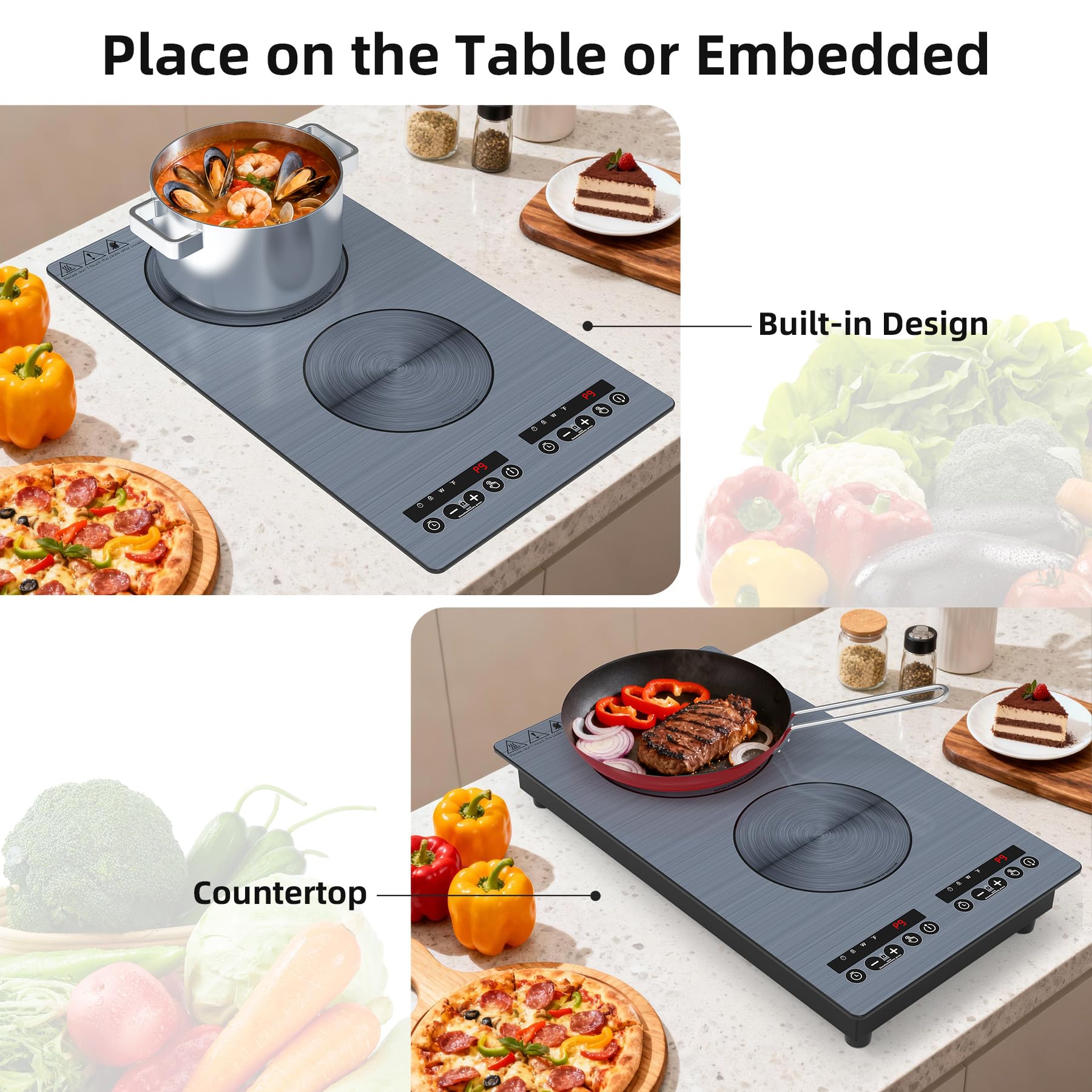 VBGK 2 Burner Induction Cooktop 110V 2300W, Double Burner Hot Plate Electric Stove for Kitchen & RV Cooking
