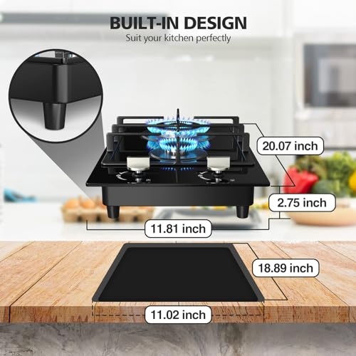 VBGK 2 Burner Gas Cooktop 12 Inch Stainless Steel Propane Stove Top for RV, Camper & Home Kitchen