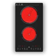 Plaque de cuisson électrique VBGK 3000W 220V 28cm à 2 foyers, commande tactile LED, 9 niveaux de puissance, sécurité enfants et minuteur de 2 heures