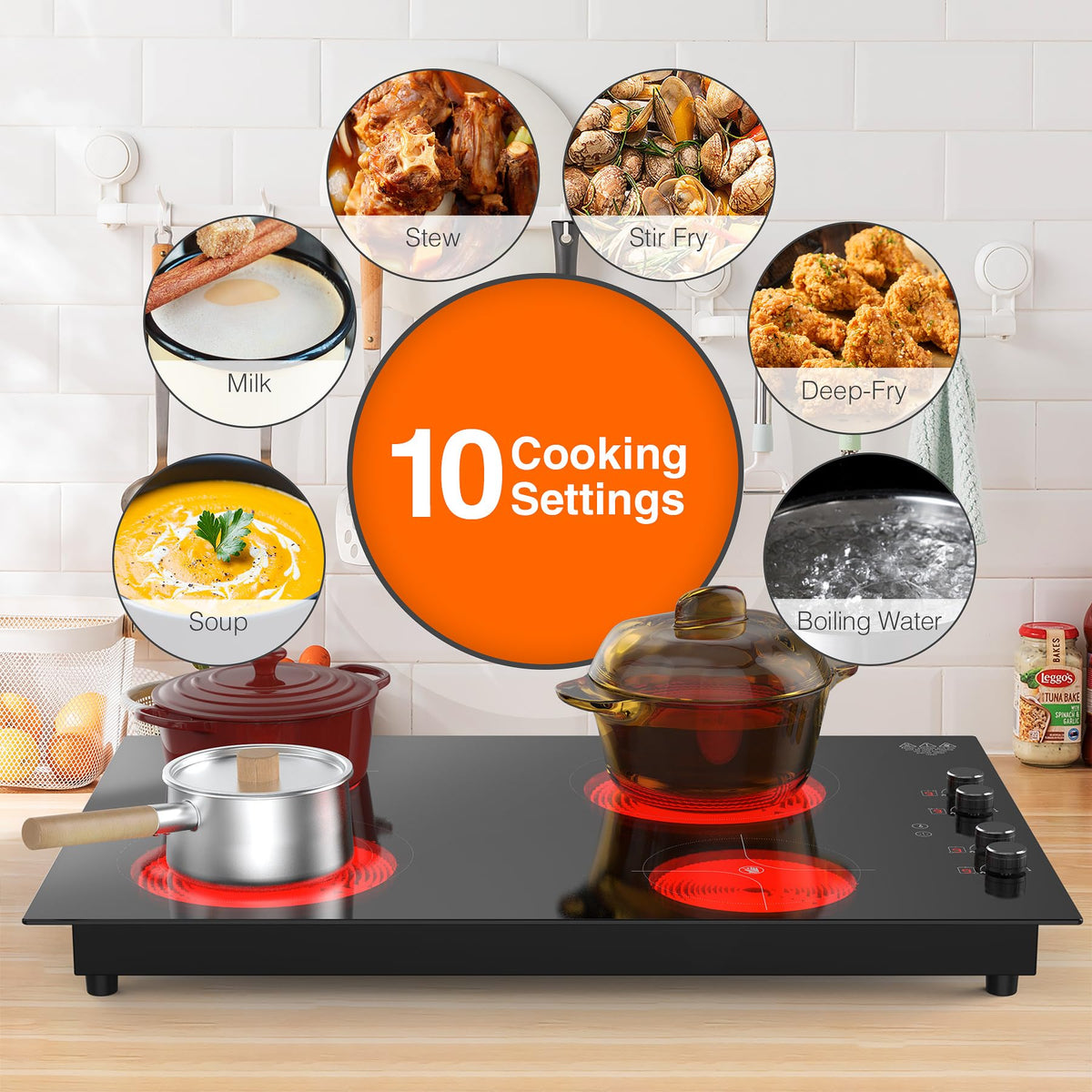 VBGK 30 Inch 4 Burner Electric Cooktop, 7200W 220-240V Built-In & Countertop Stove Top with Touch Control & Safety Lock