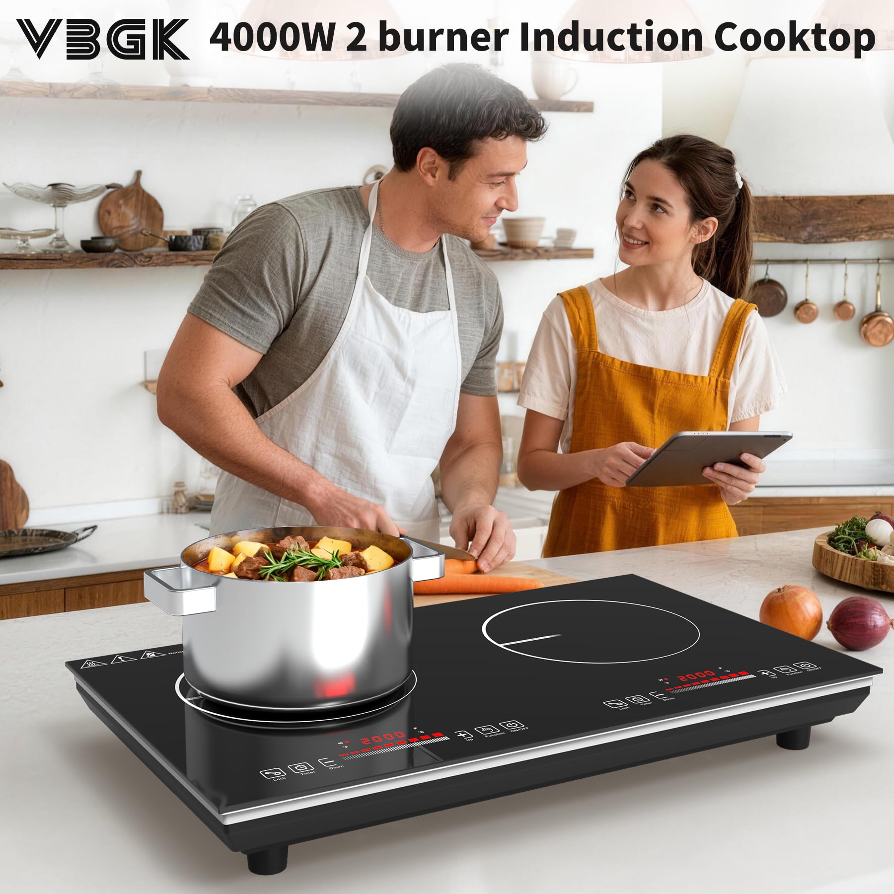 VBGK 2 burner Induction Cooktop, 110V 4000W Induction Hot Plate, 2 burner Induction cooktop