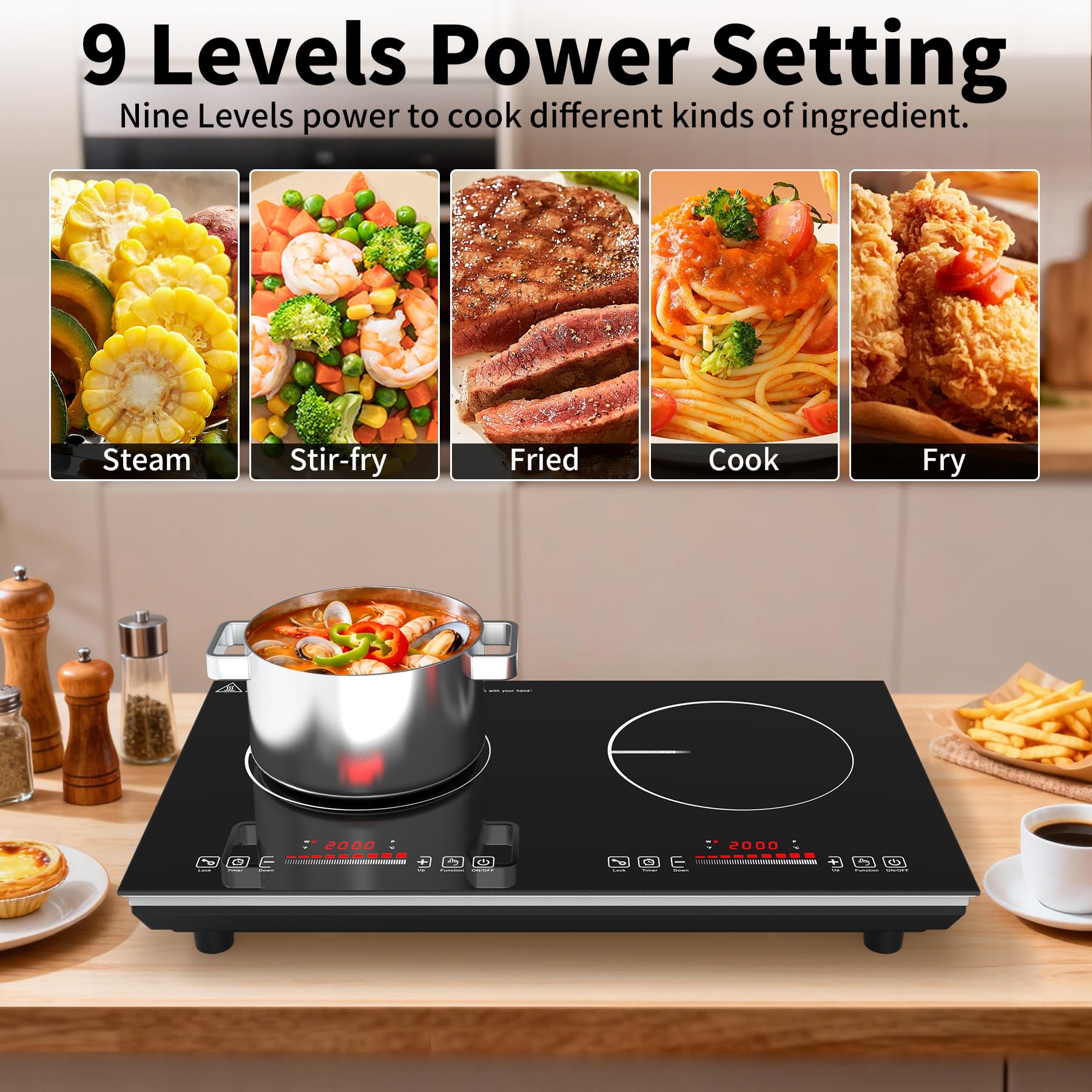 VBGK 2 burner Induction Cooktop, 110V 4000W Induction Hot Plate, 2 burner Induction cooktop