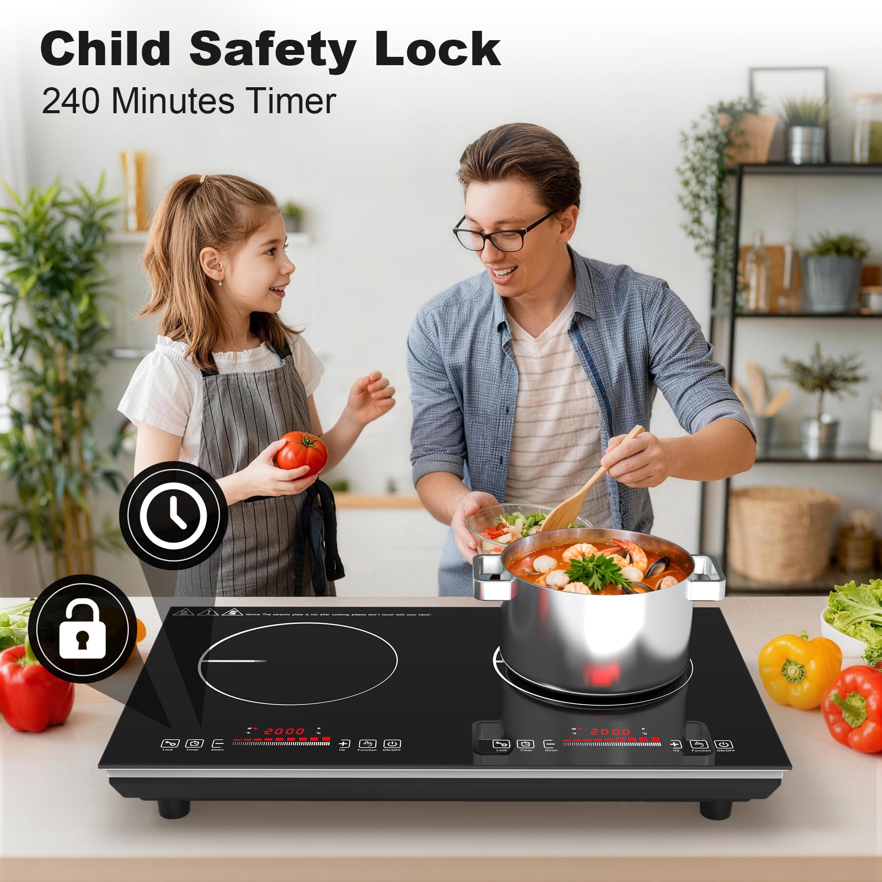 VBGK 2 burner Induction Cooktop, 110V 4000W Induction Hot Plate, 2 burner Induction cooktop